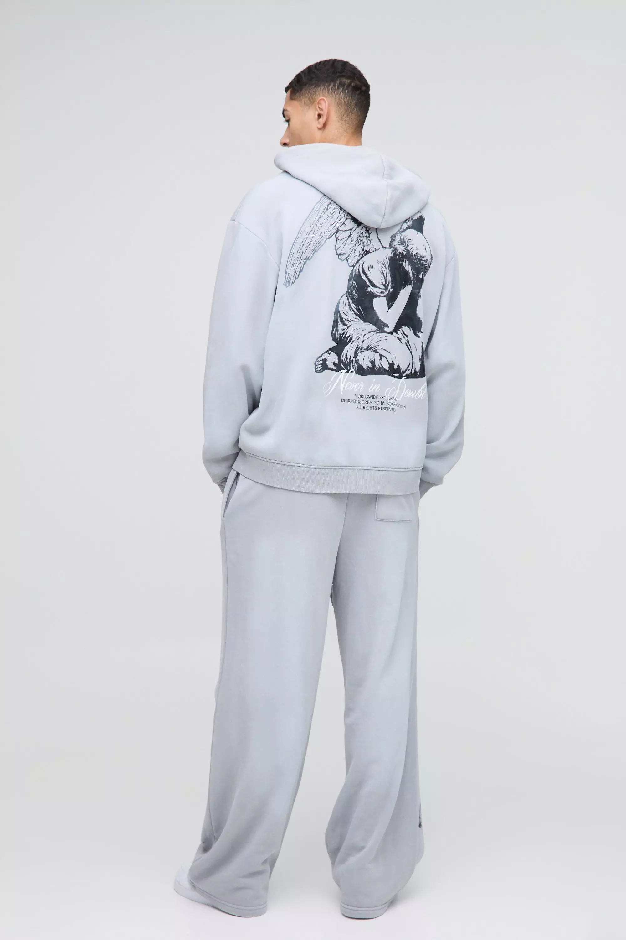 Grey Oversized Graphic Washed  Zip Through Hoodie alternative image