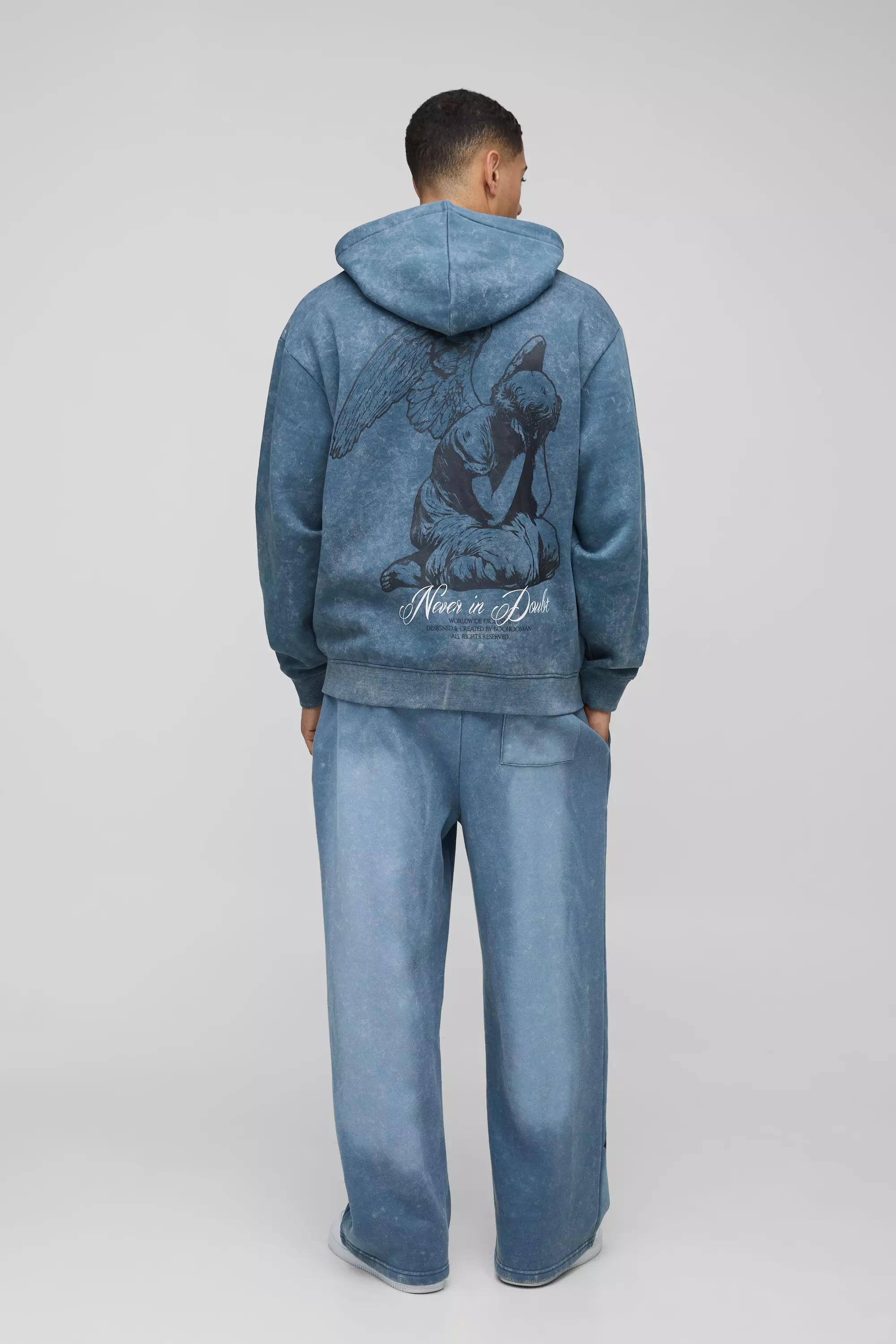 Blue Wide Leg Graphic Washed Sweatpants alternative image