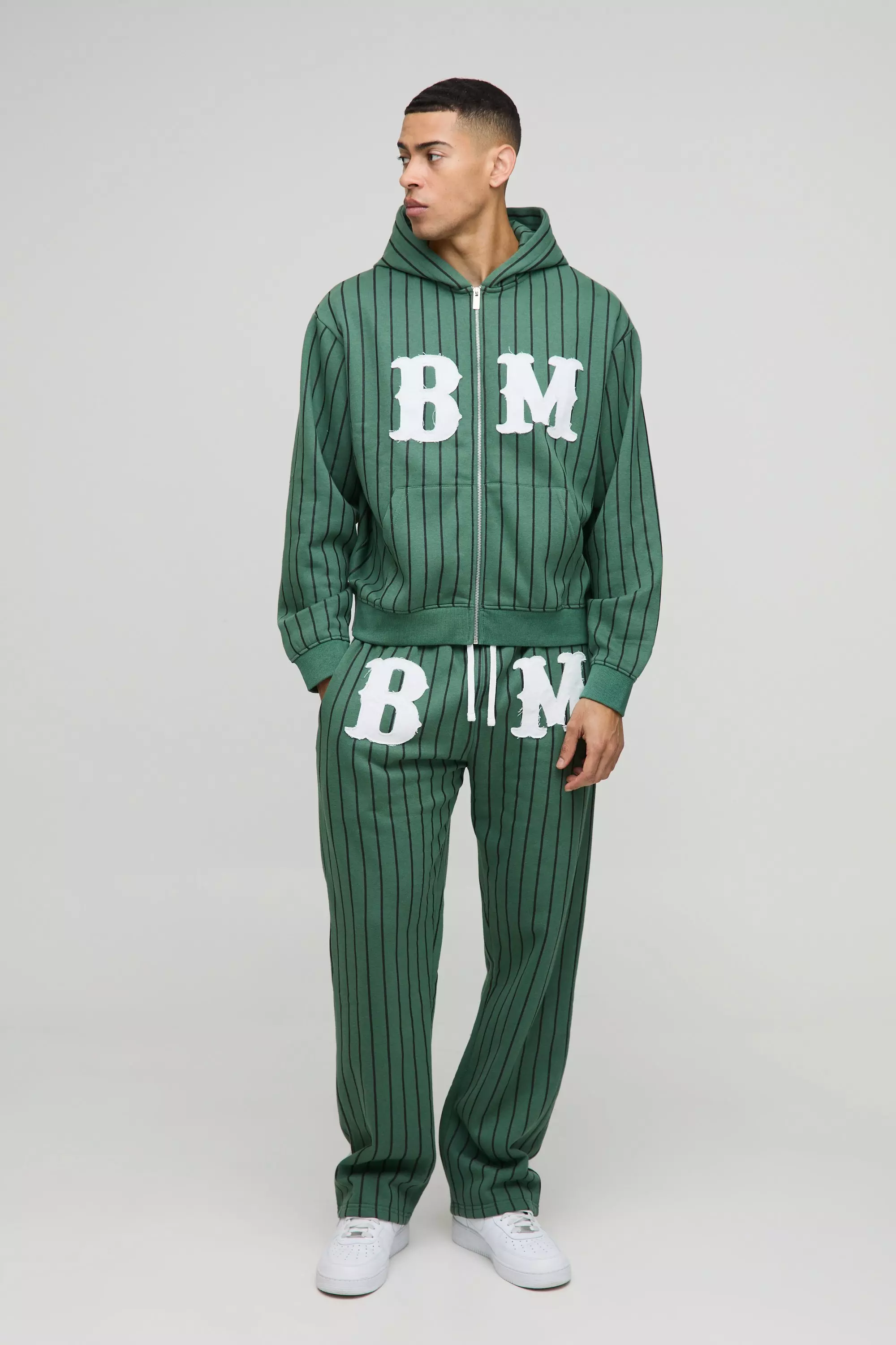 Survêtement oversize zippé à rayures fines, Green autre image
