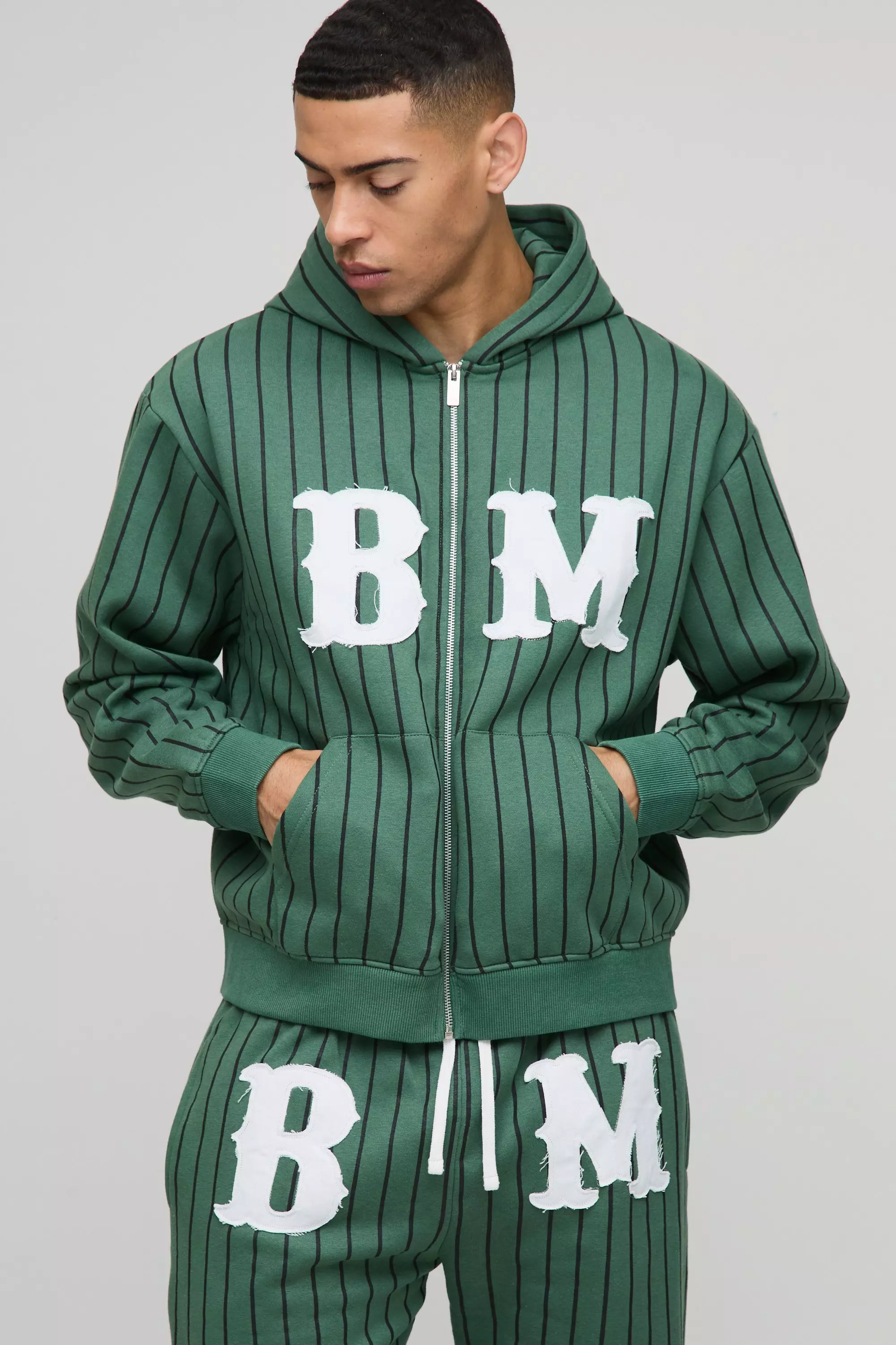 Survêtement oversize zippé à rayures fines, Green autre image