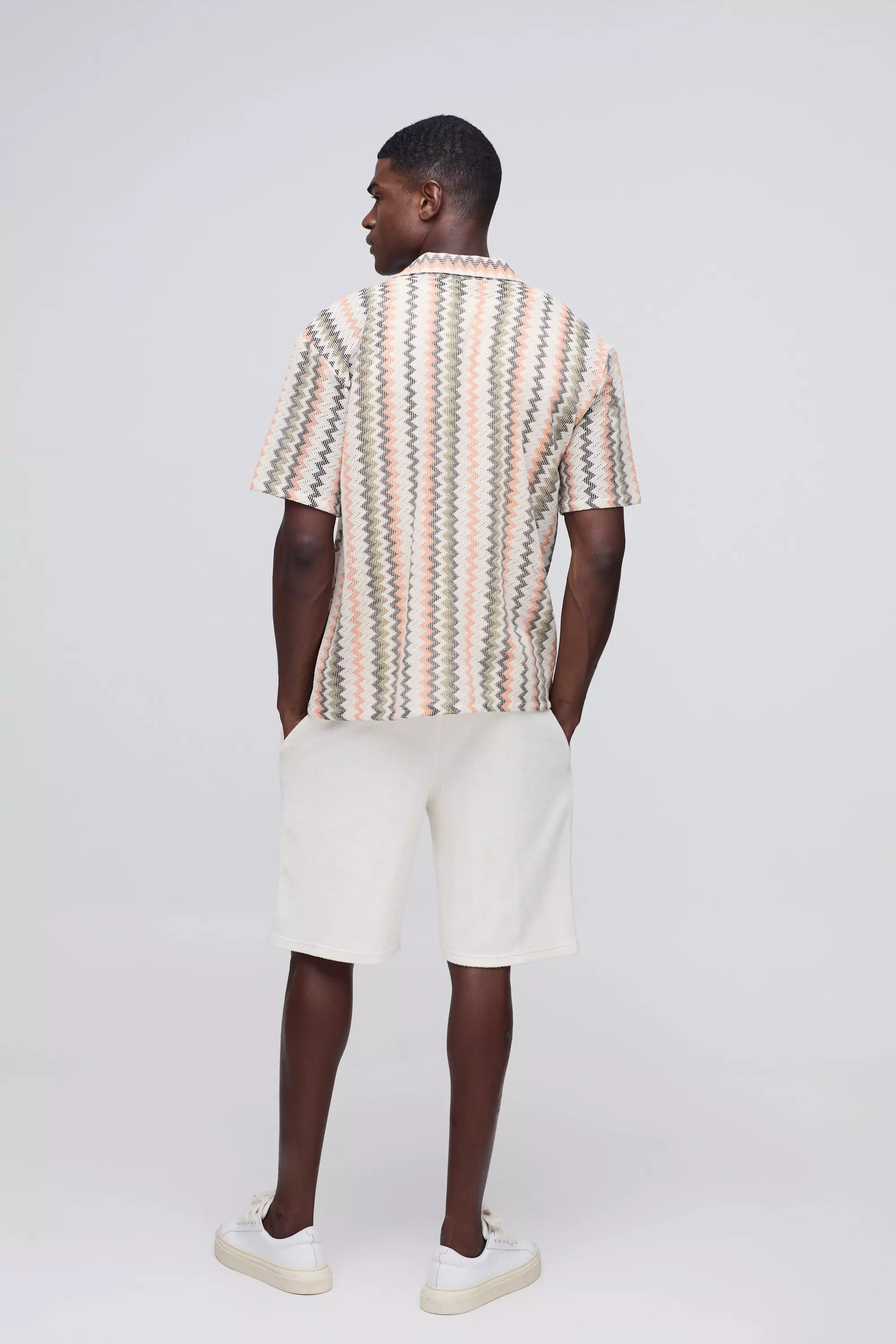 Green Open Weave Striped Pocket Oversized Shirt alternative image