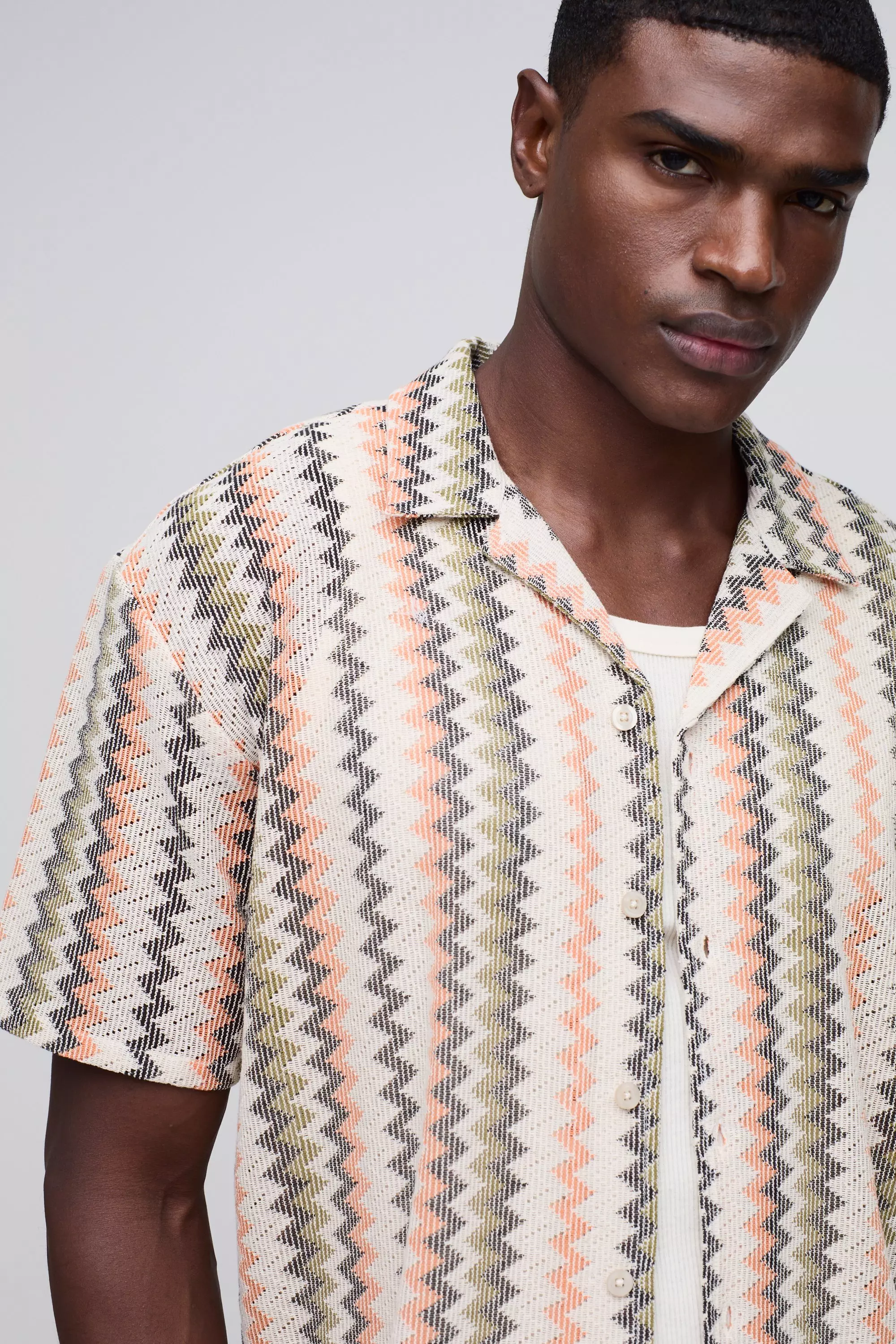 Green Open Weave Striped Pocket Oversized Shirt alternative image