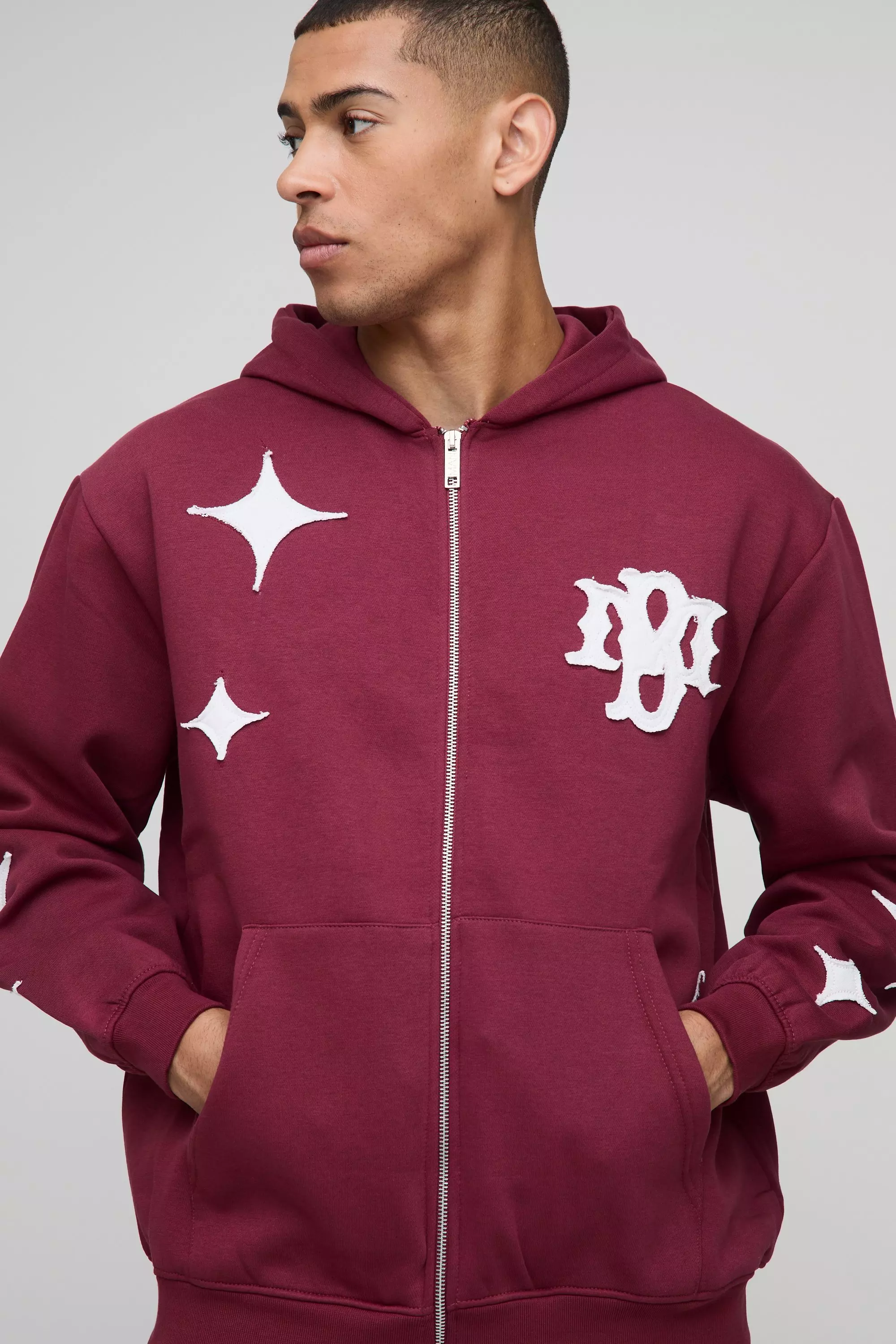 Burgundy Oversized BM Vest Met Capuchon En Sterren alternatieve afbeelding