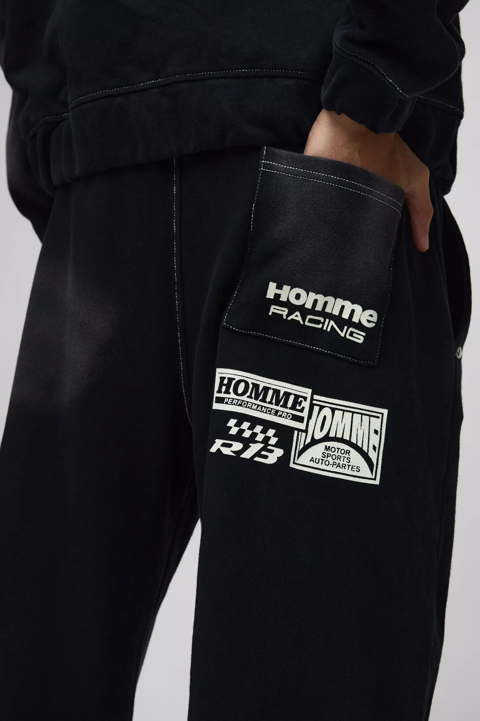 Black Wide Leg Homme Washed Sweatpants alternative image