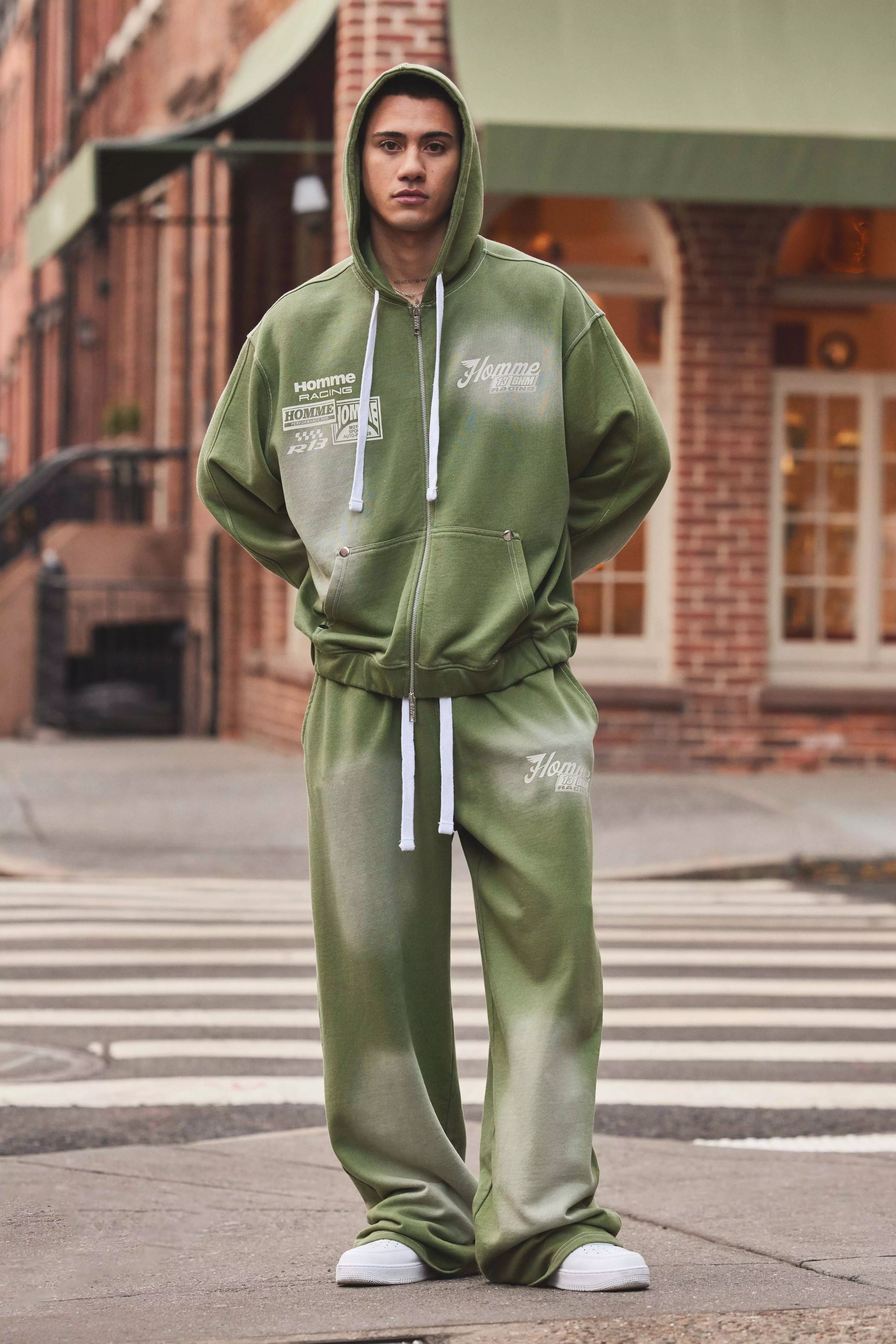Green Wide Leg Homme Washed Joggers alternative image
