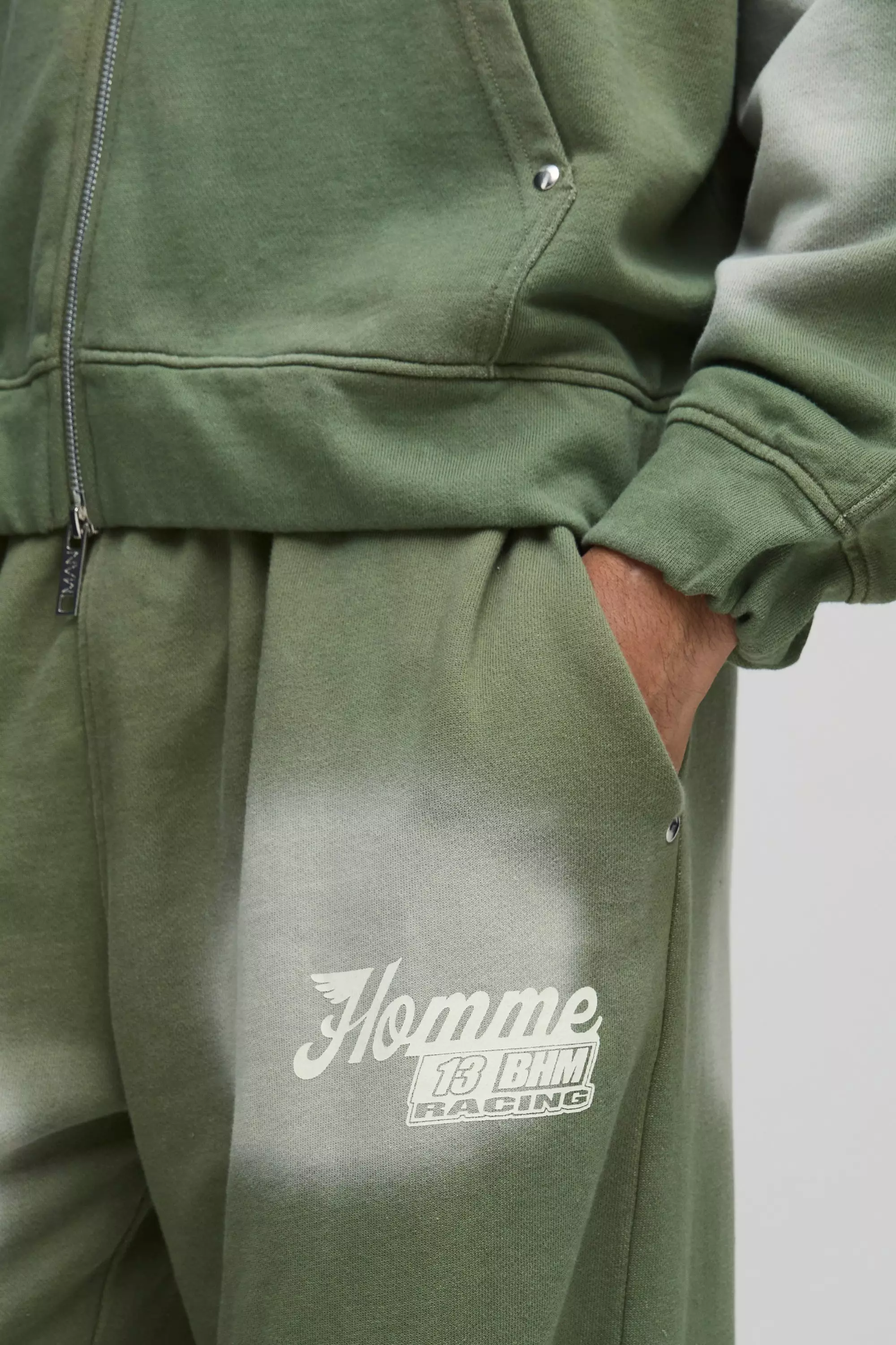 Green Wide Leg Homme Washed Joggers alternative image