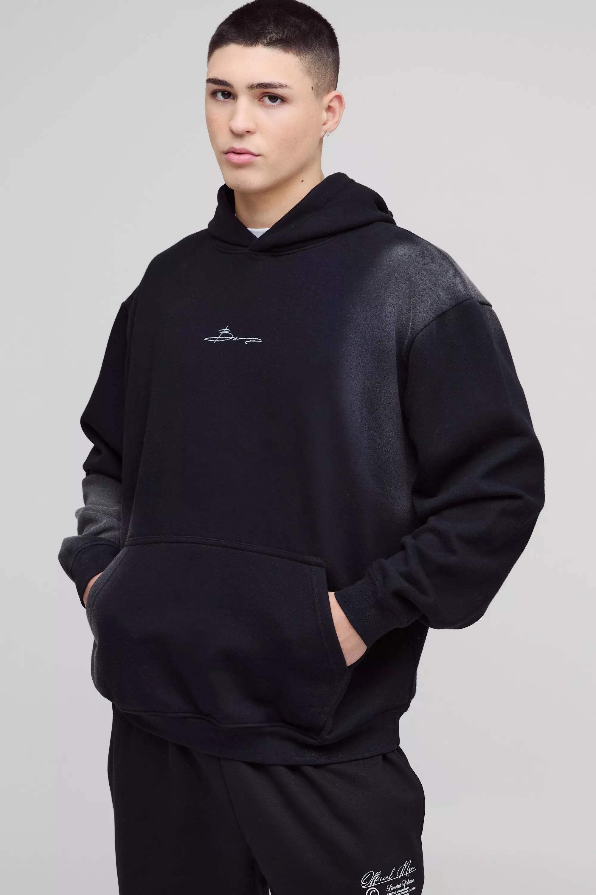 Black Oversized Bm Signature Spray Wash Hoodie alternative image