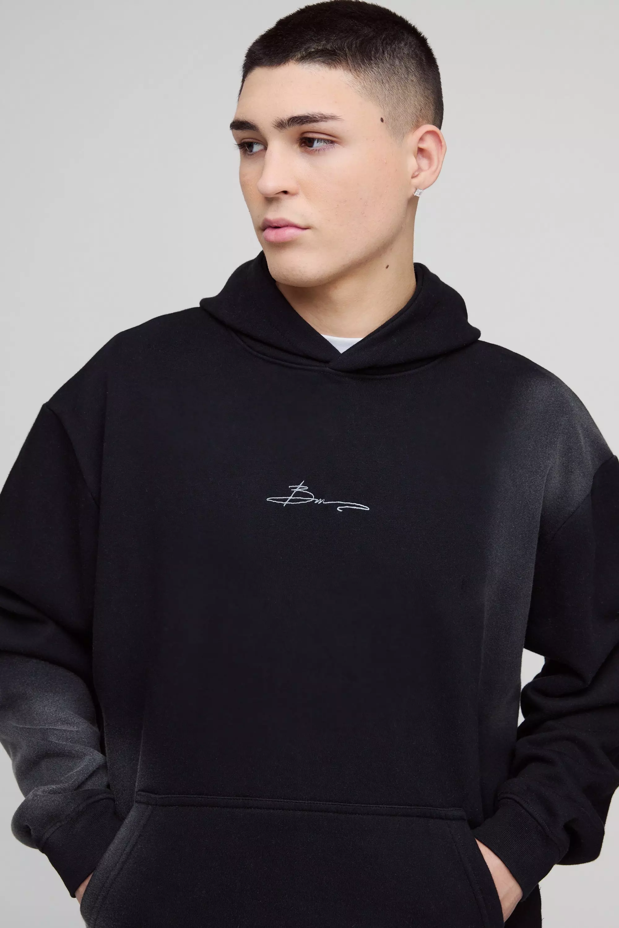 Black Oversized Bm Signature Spray Wash Hoodie alternative image