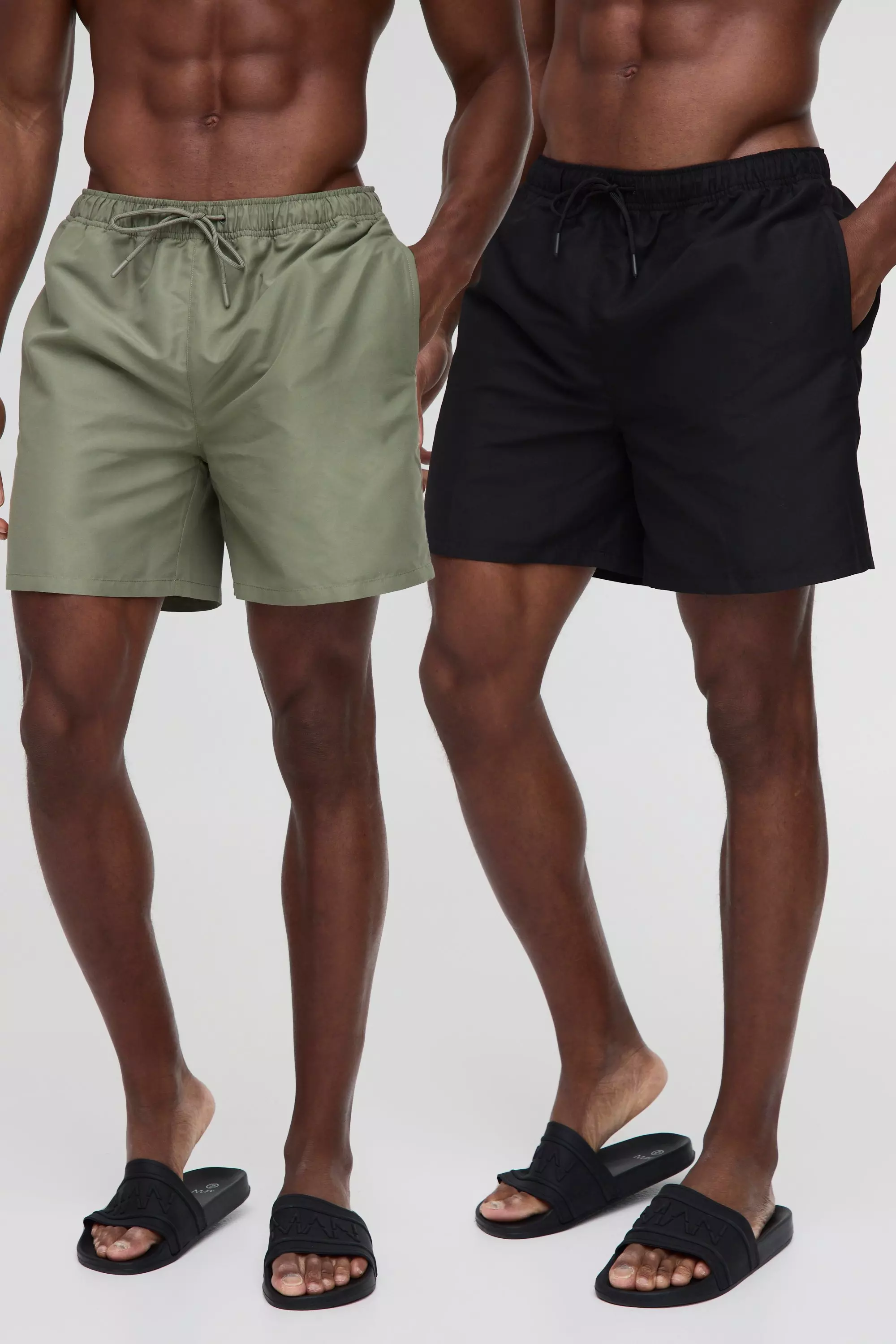 Multi 2 Pack Mid Length Swim Shorts in Black and Khaki alternative image