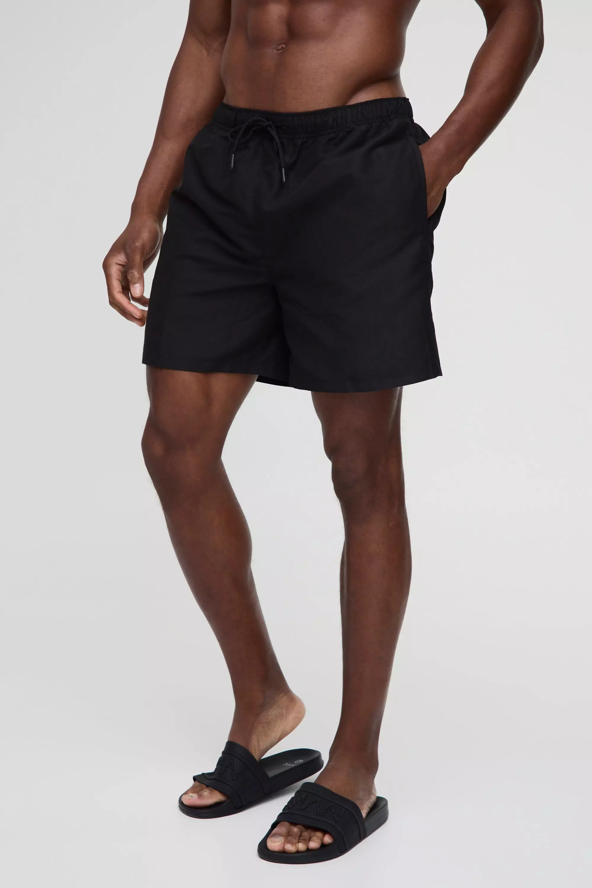 Multi 2 Pack Mid Length Swim Shorts in Black and Khaki alternative image