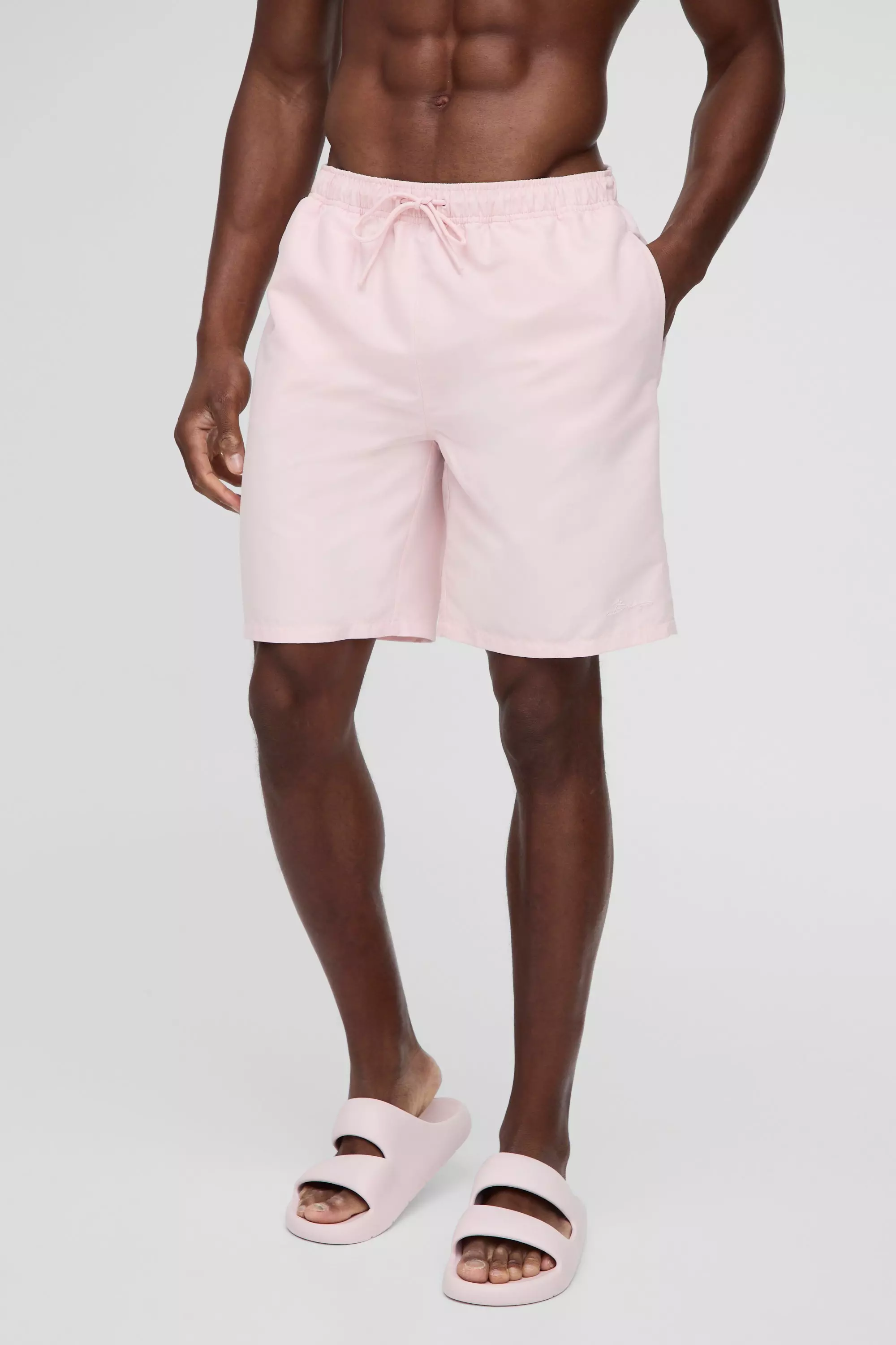 Light pink Lange Licht Roze Zwembroek Met Logo alternatieve afbeelding