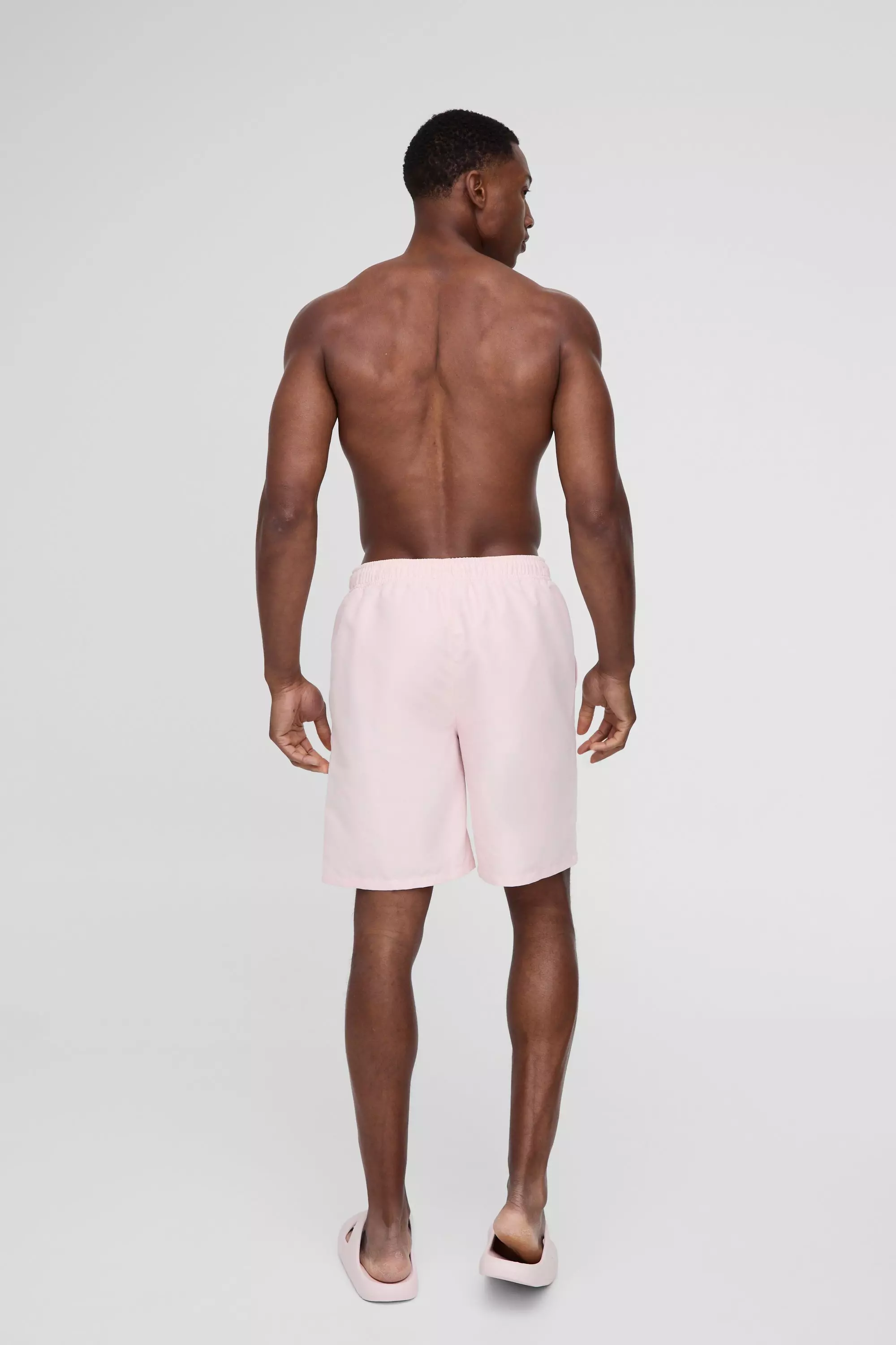 Light pink Lange Licht Roze Zwembroek Met Logo alternatieve afbeelding