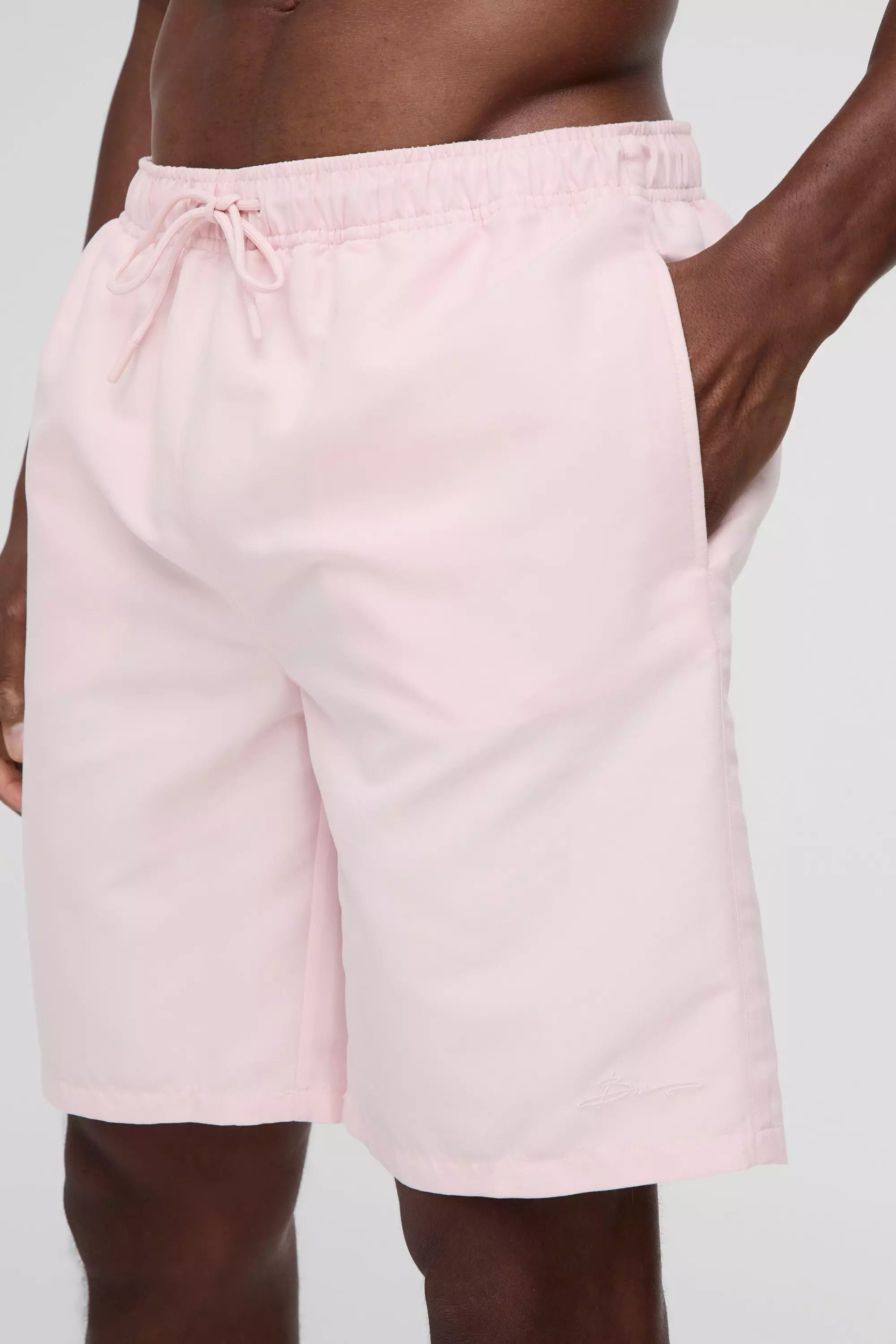 Light pink Lange Licht Roze Zwembroek Met Logo alternatieve afbeelding