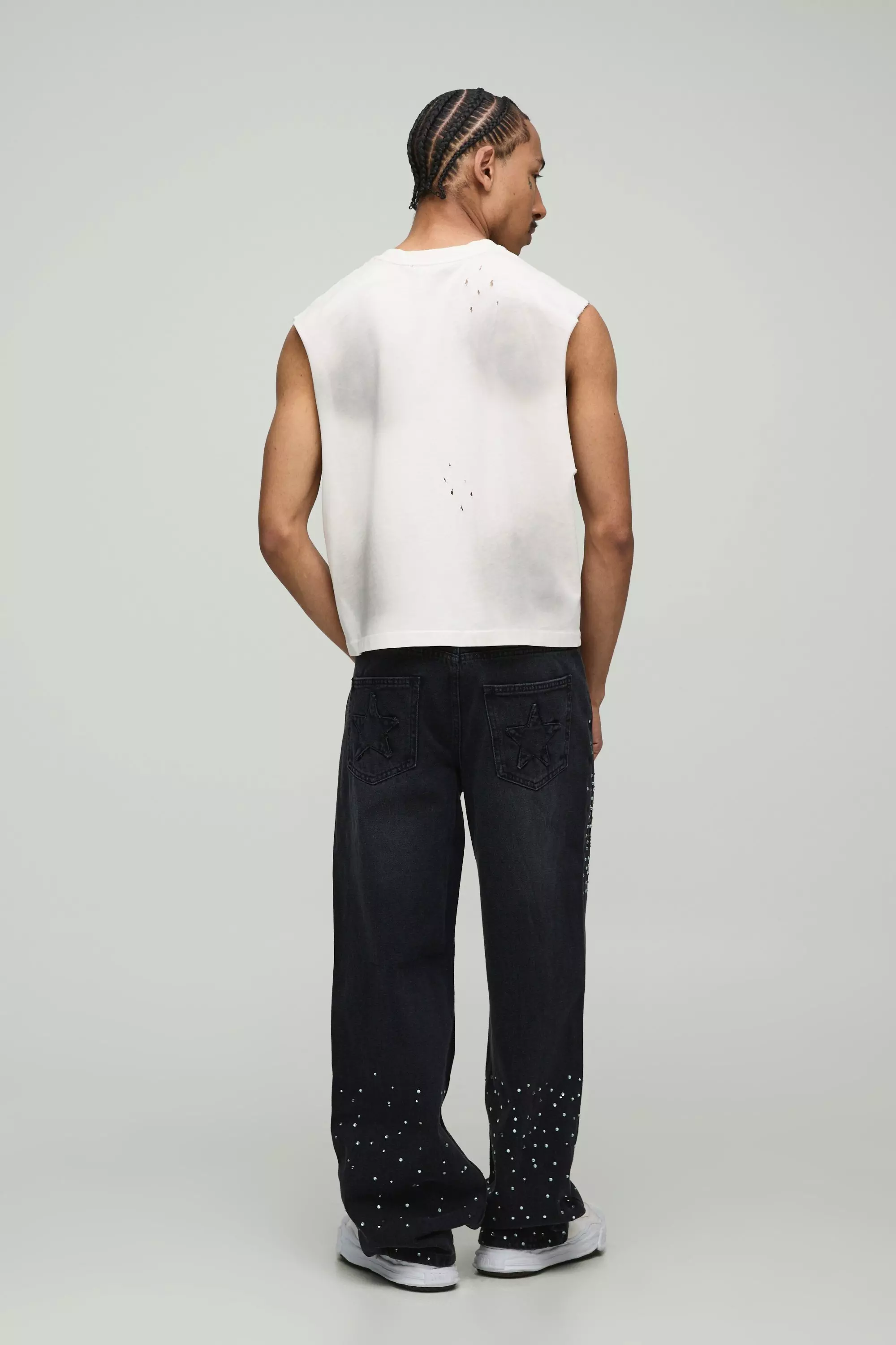 Washed black Baggy Jeans Met Steentjes En Sterren Zakken alternatieve afbeelding
