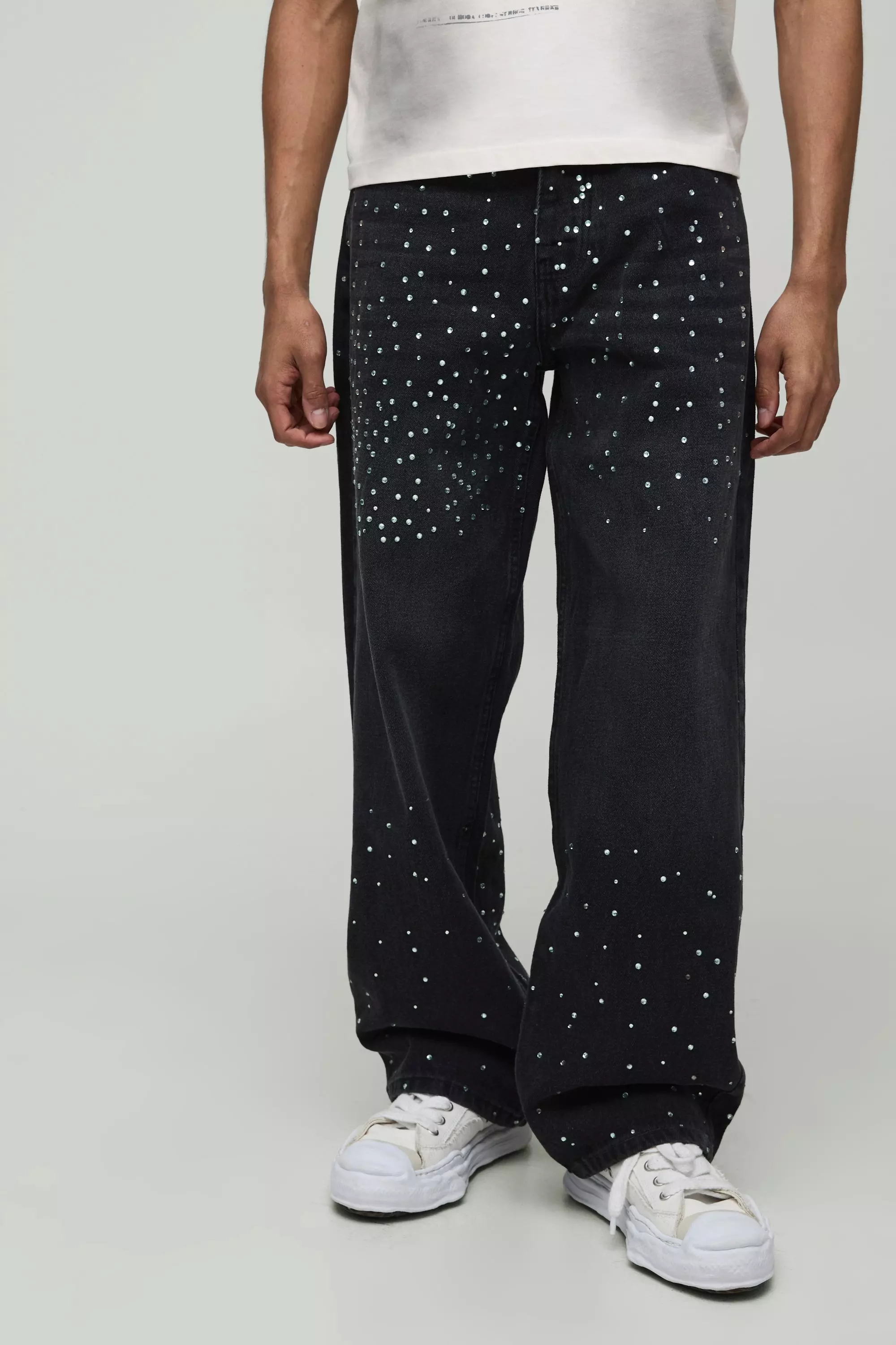Washed black Baggy Jeans Met Steentjes En Sterren Zakken alternatieve afbeelding