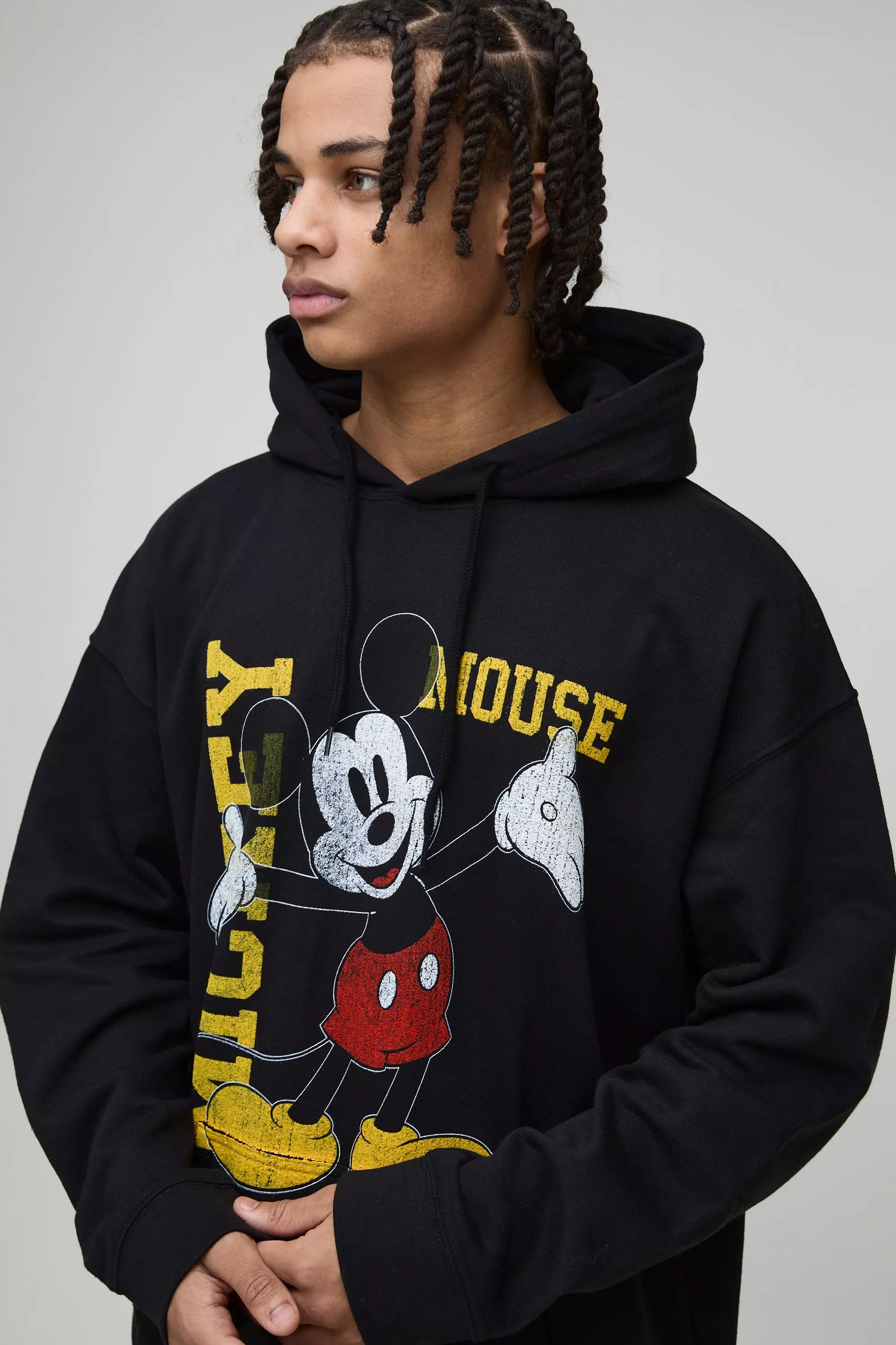 Black Oversized Disney Mickey Mouse License Print Hoodie alternative image