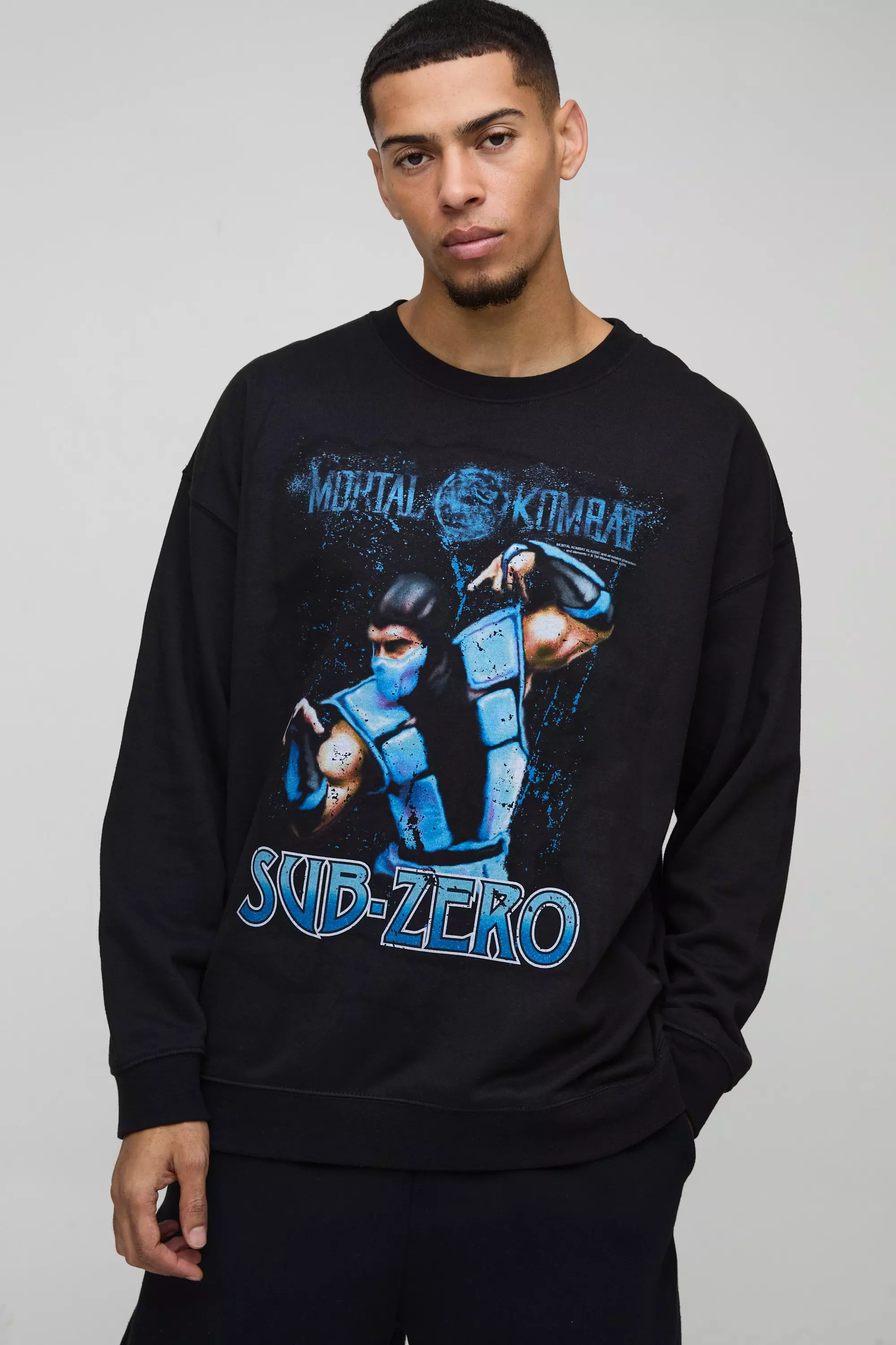 Oversized Mortal Kombat Sub Zero License Print Sweatshirt Black