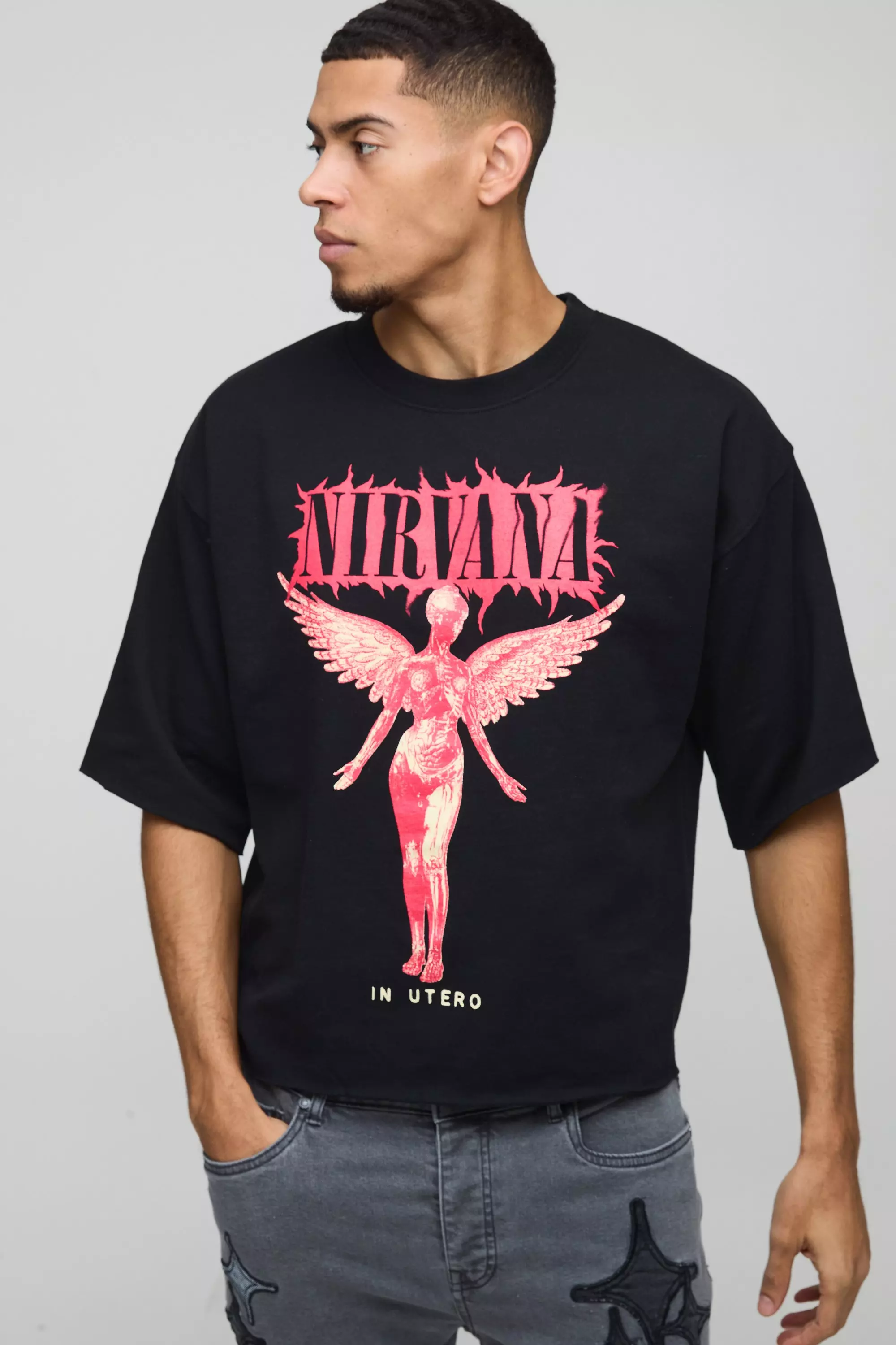 Sweat oversize à bords bruts et manches 3/4, Black autre image
