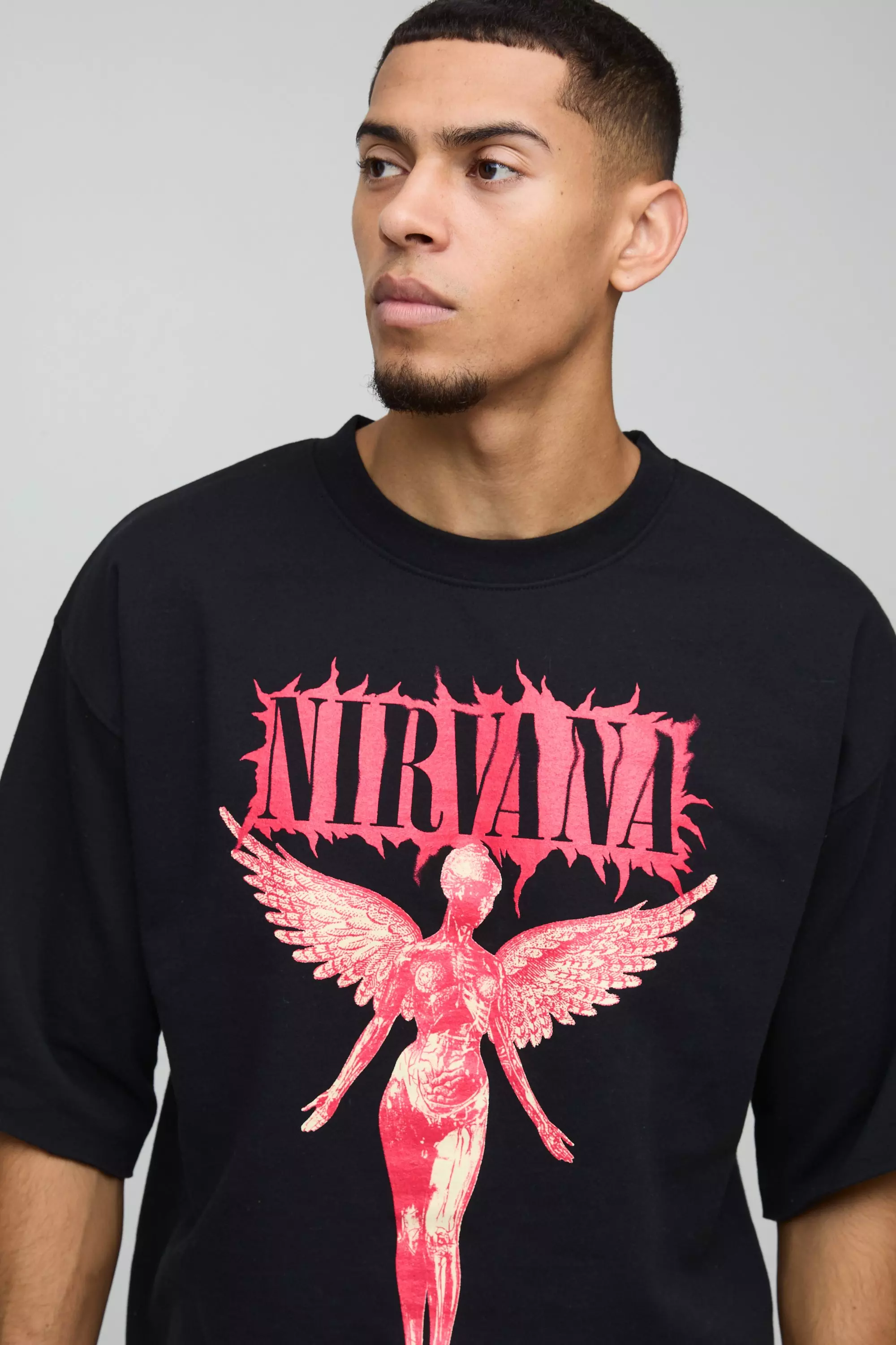 Sweat oversize à bords bruts et manches 3/4, Black autre image