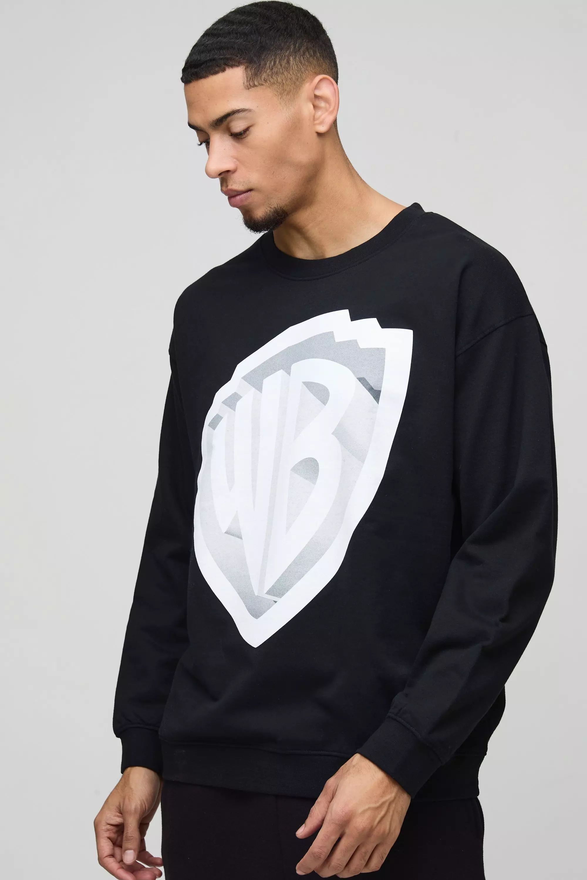 Oversized Warner Bros License Print Sweatshirt Black