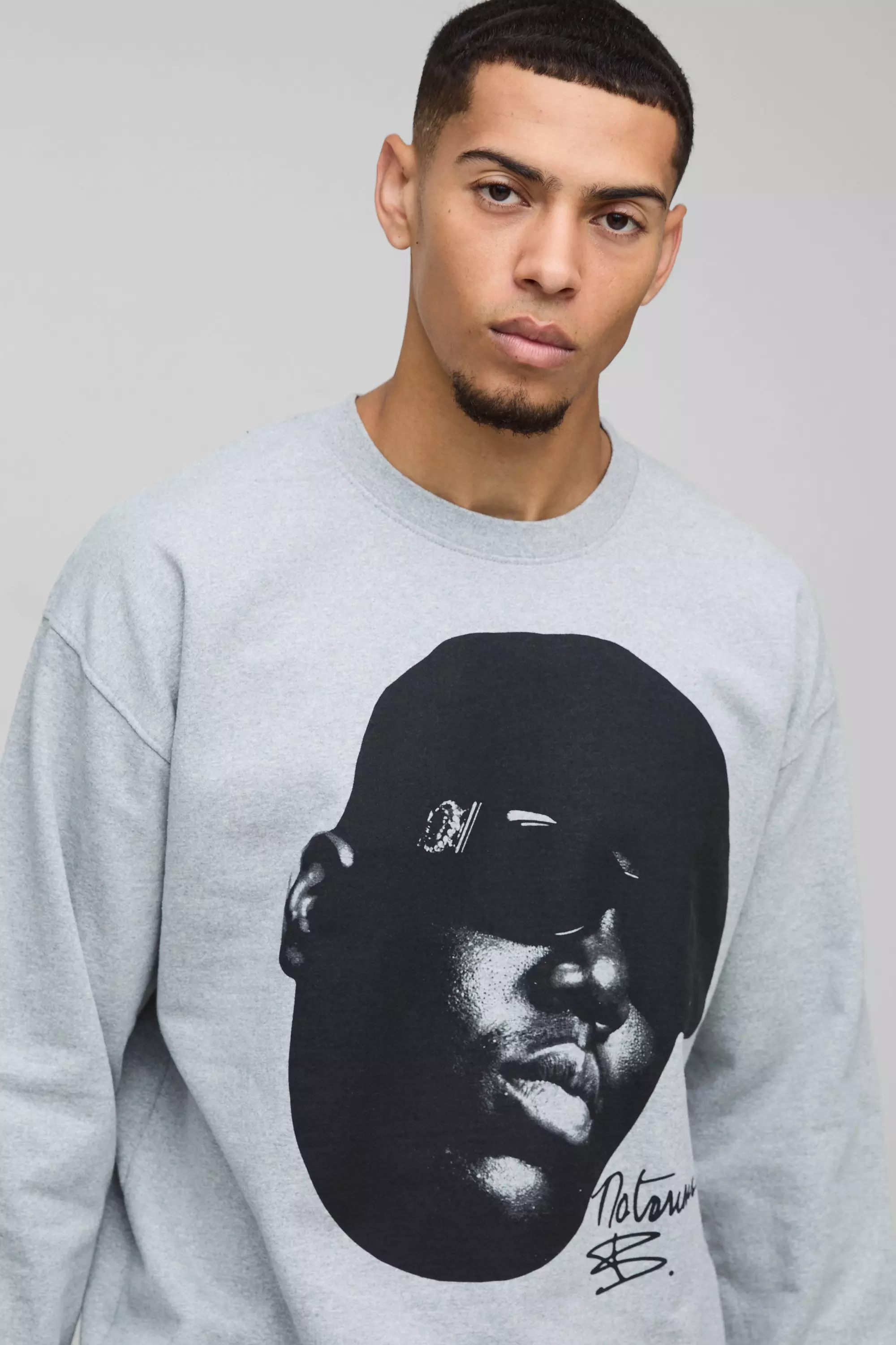 Grey Oversized Biggie Face License Print Sweatshirt alternative image