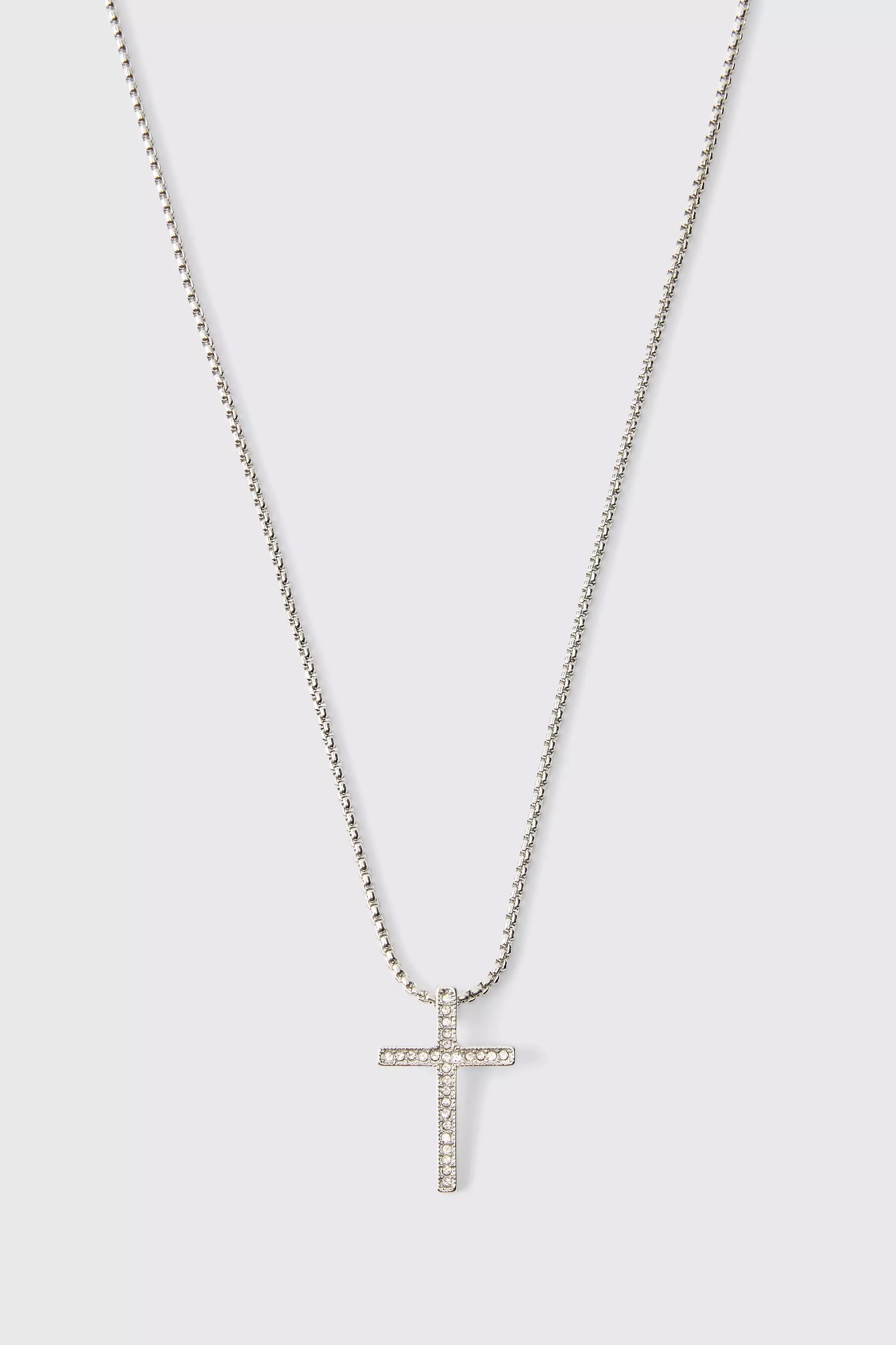 Halskette mit Strass-Ring und Kreuz, Silver alternatives Bild