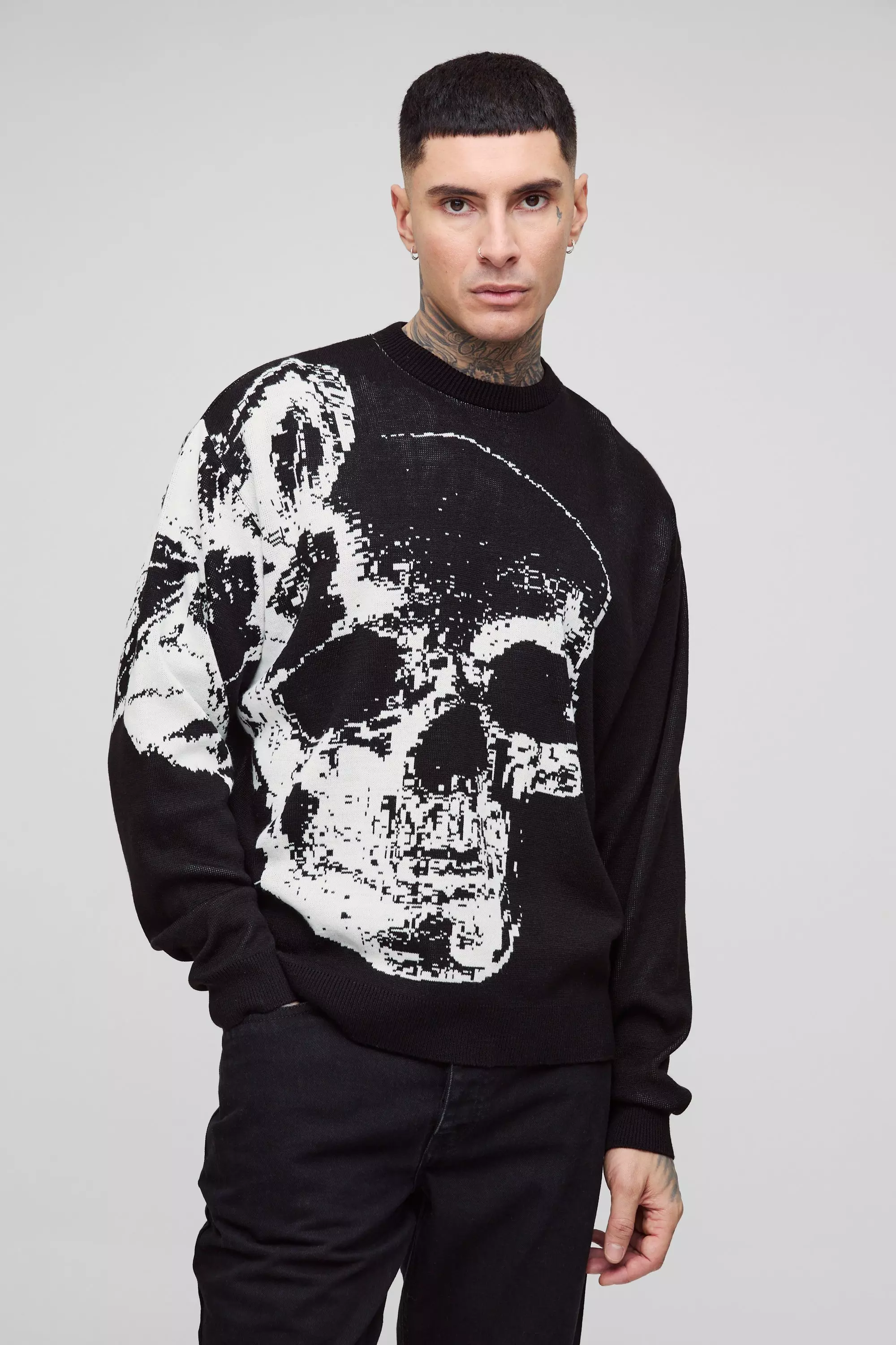 Tall Oversized Butterfly Skull Knitted Jumper Black