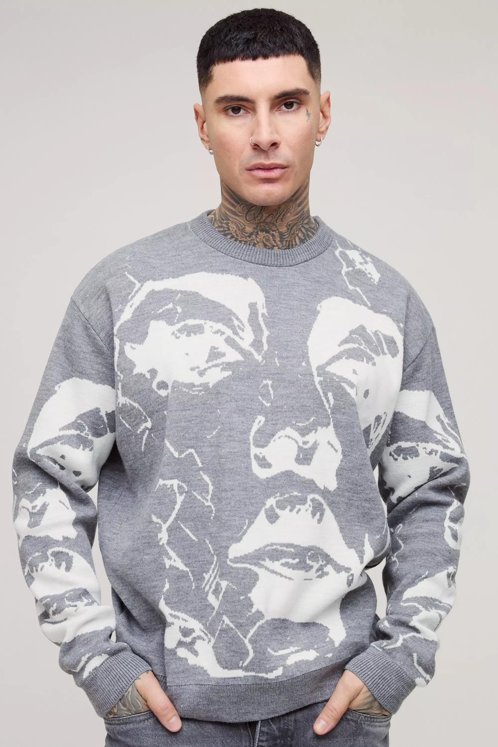 Tall kastiger Oversize Pullover, Grey alternatives Bild