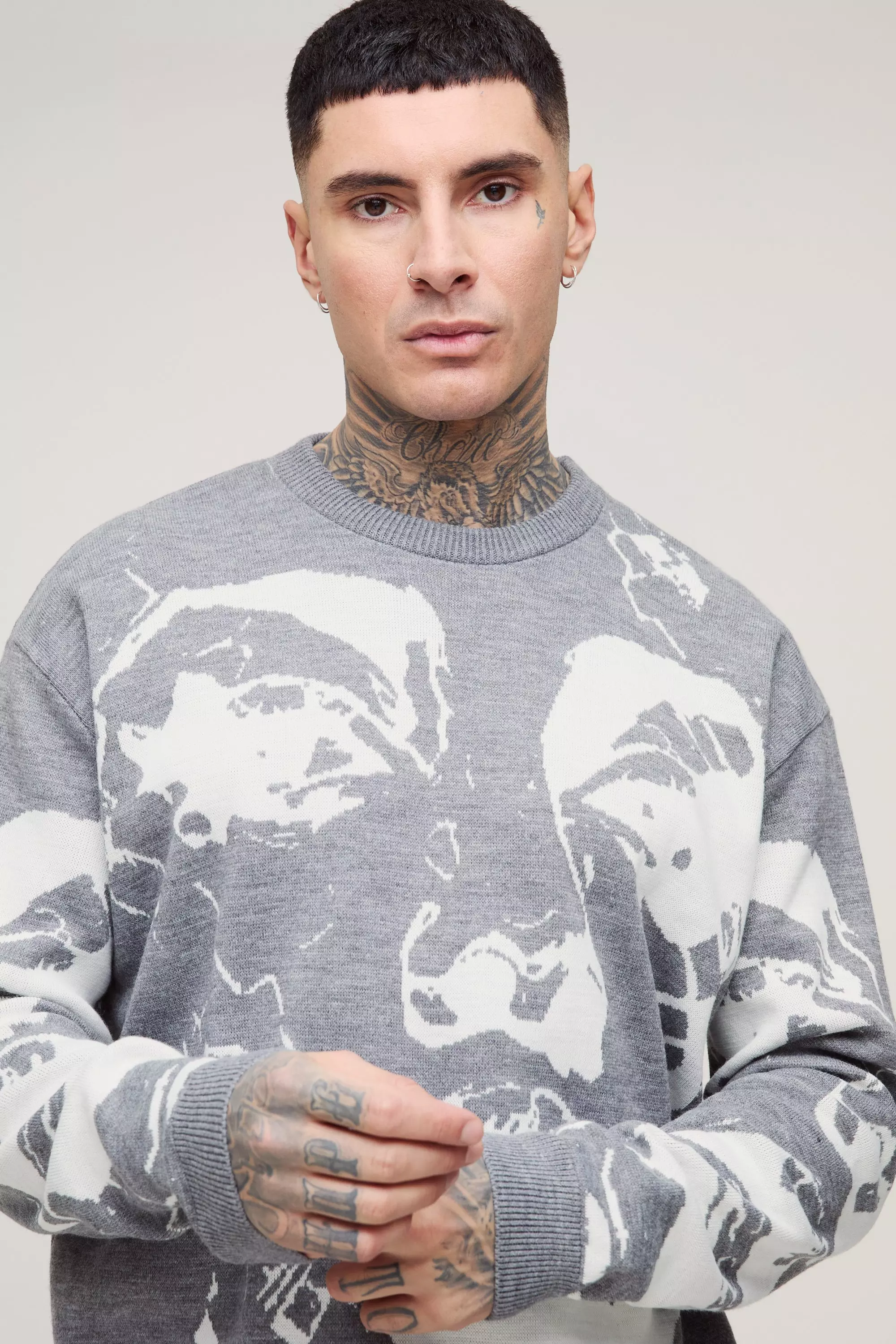 Tall kastiger Oversize Pullover, Grey alternatives Bild