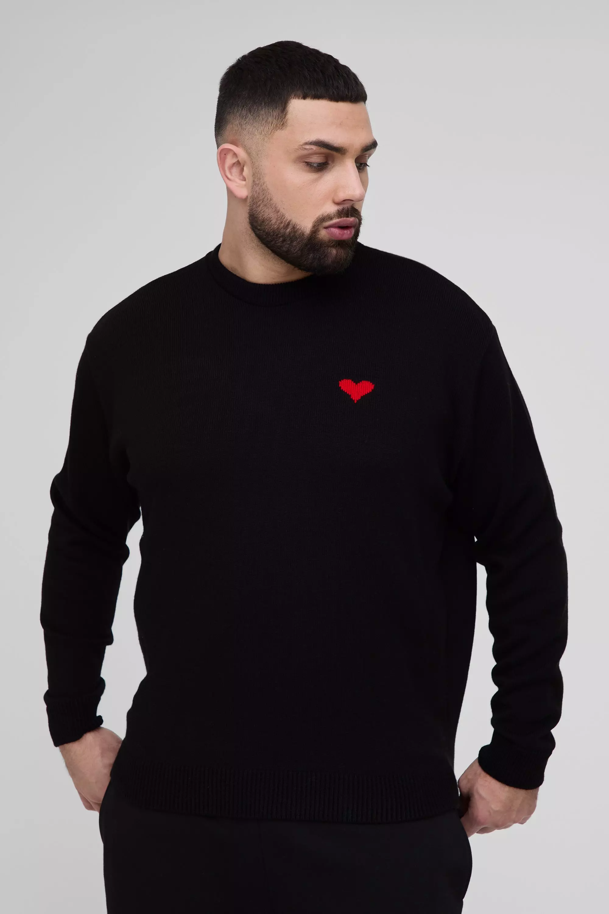 Plus Oversized Boxy Heart Jumper Black