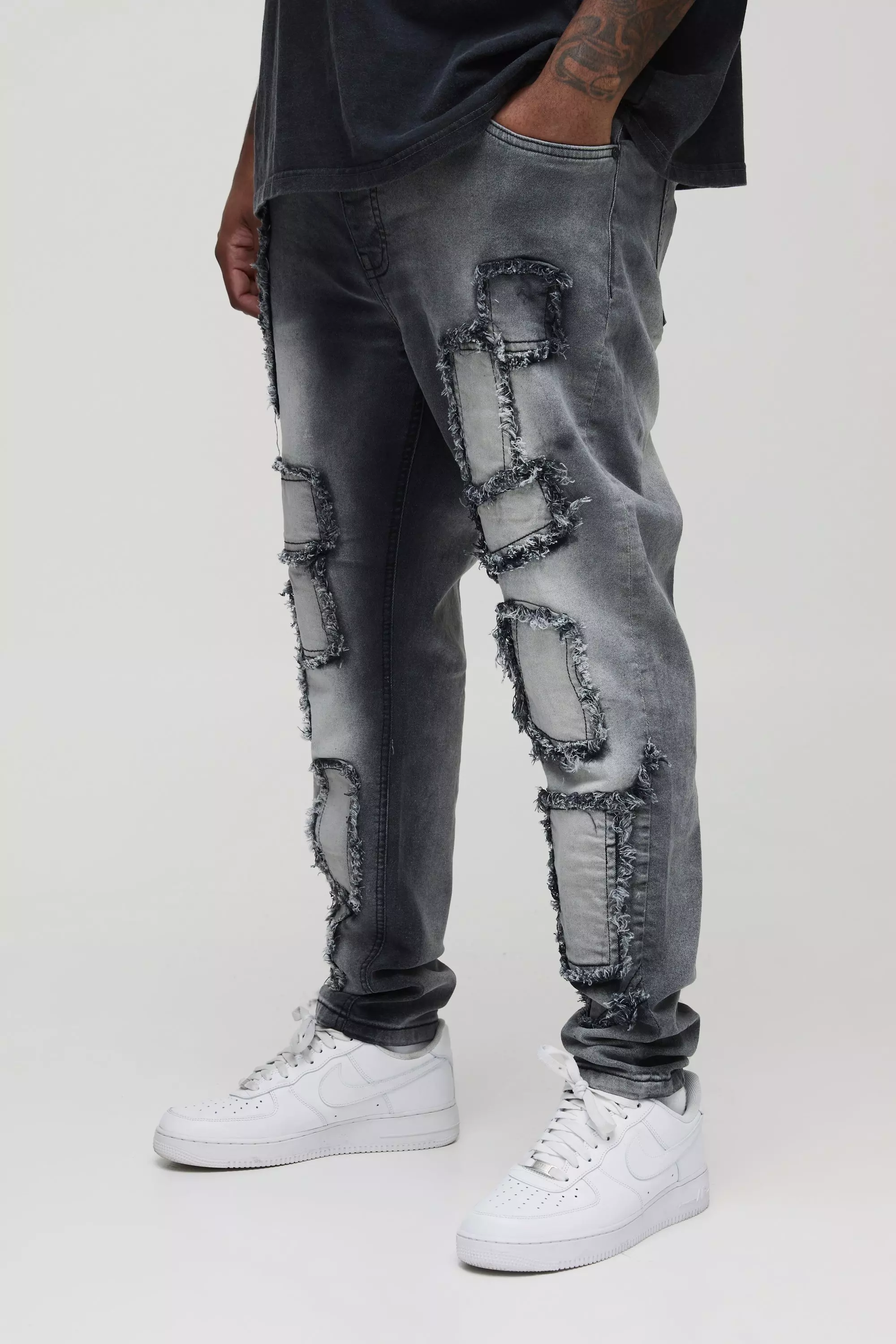 Grande taille - Jean skinny à effiloché, Washed black autre image