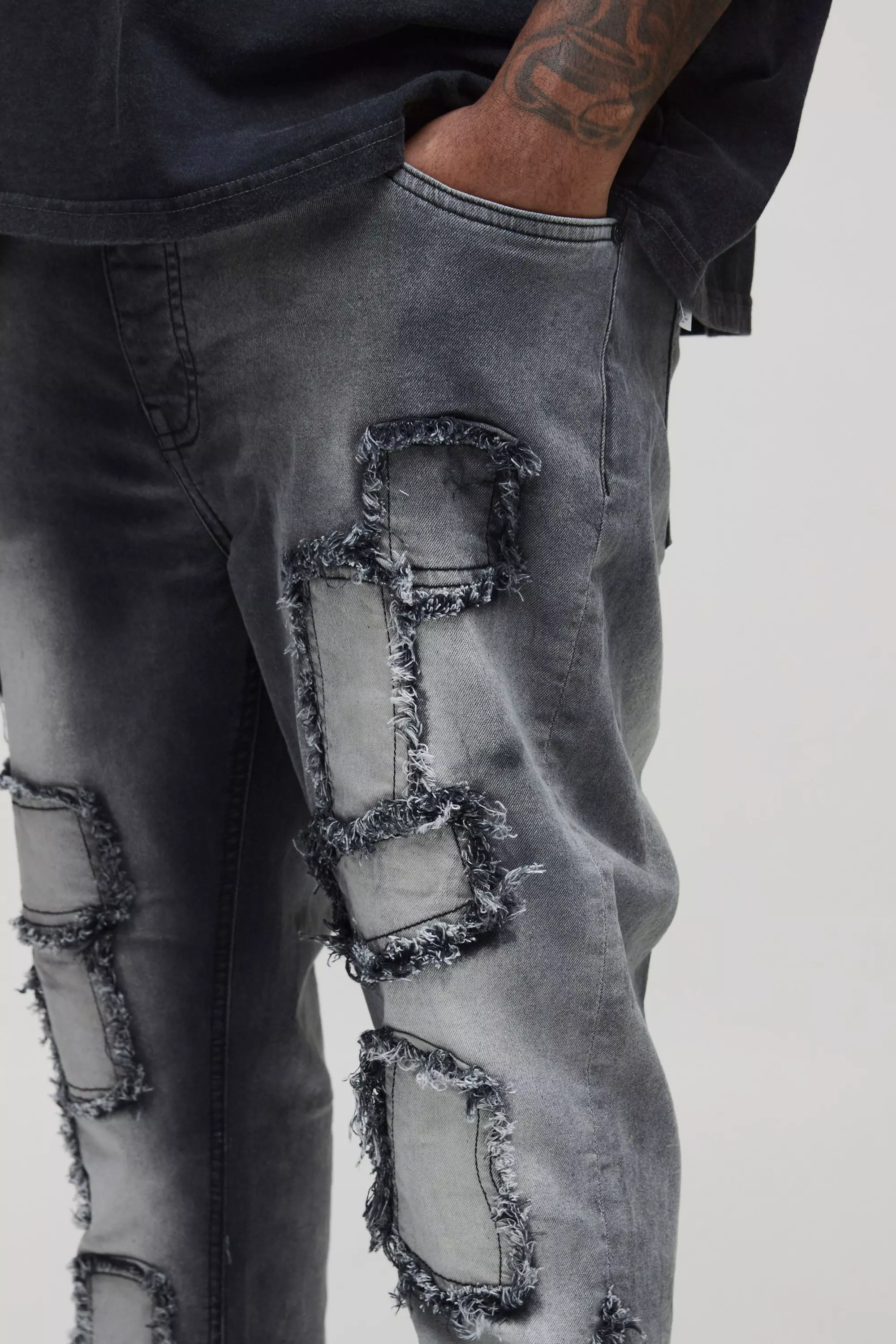 Grande taille - Jean skinny à effiloché, Washed black autre image