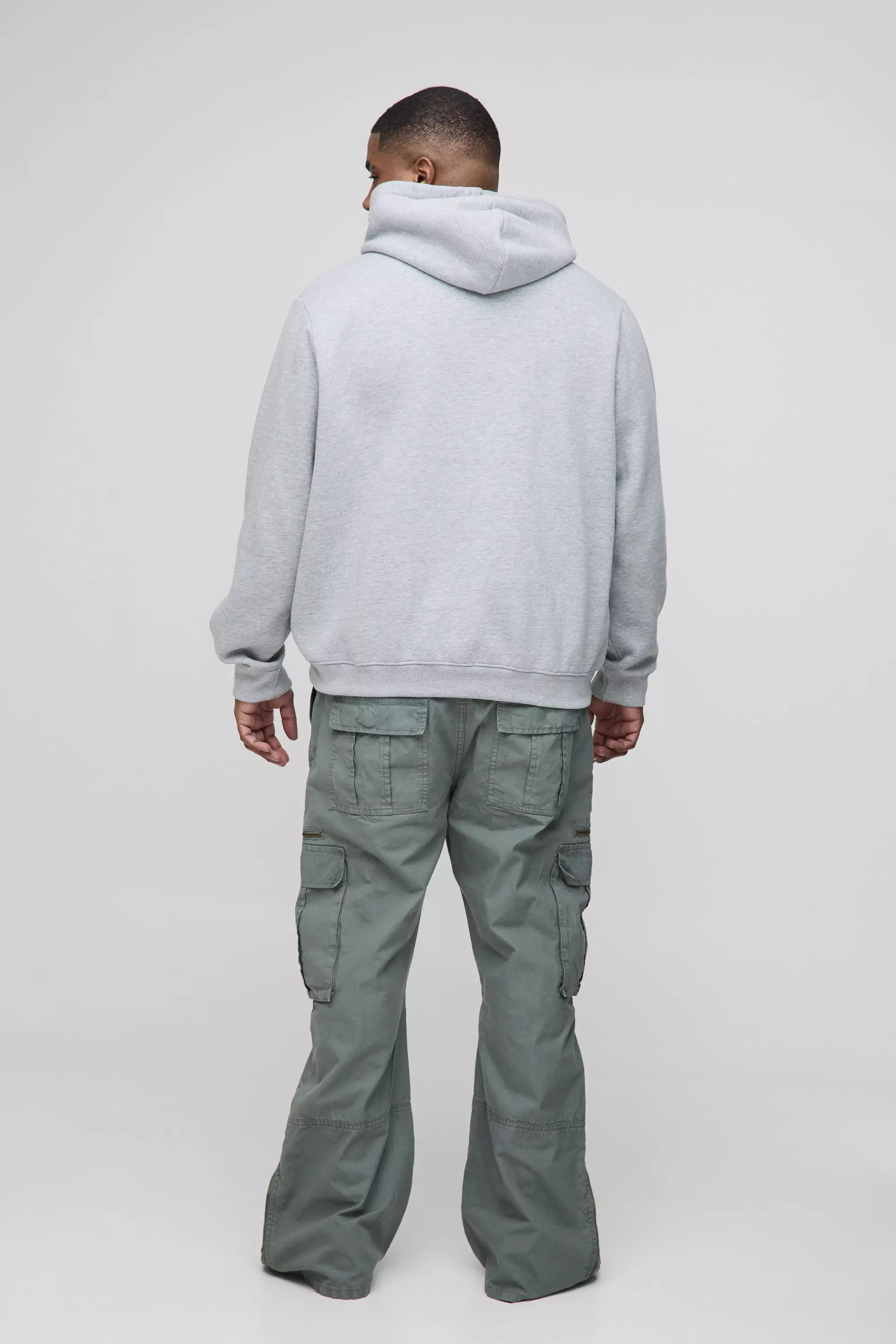 Plus Slim Flare Zip Gusset Overdye Acid Wash Cargo Pants | boohooMAN USA