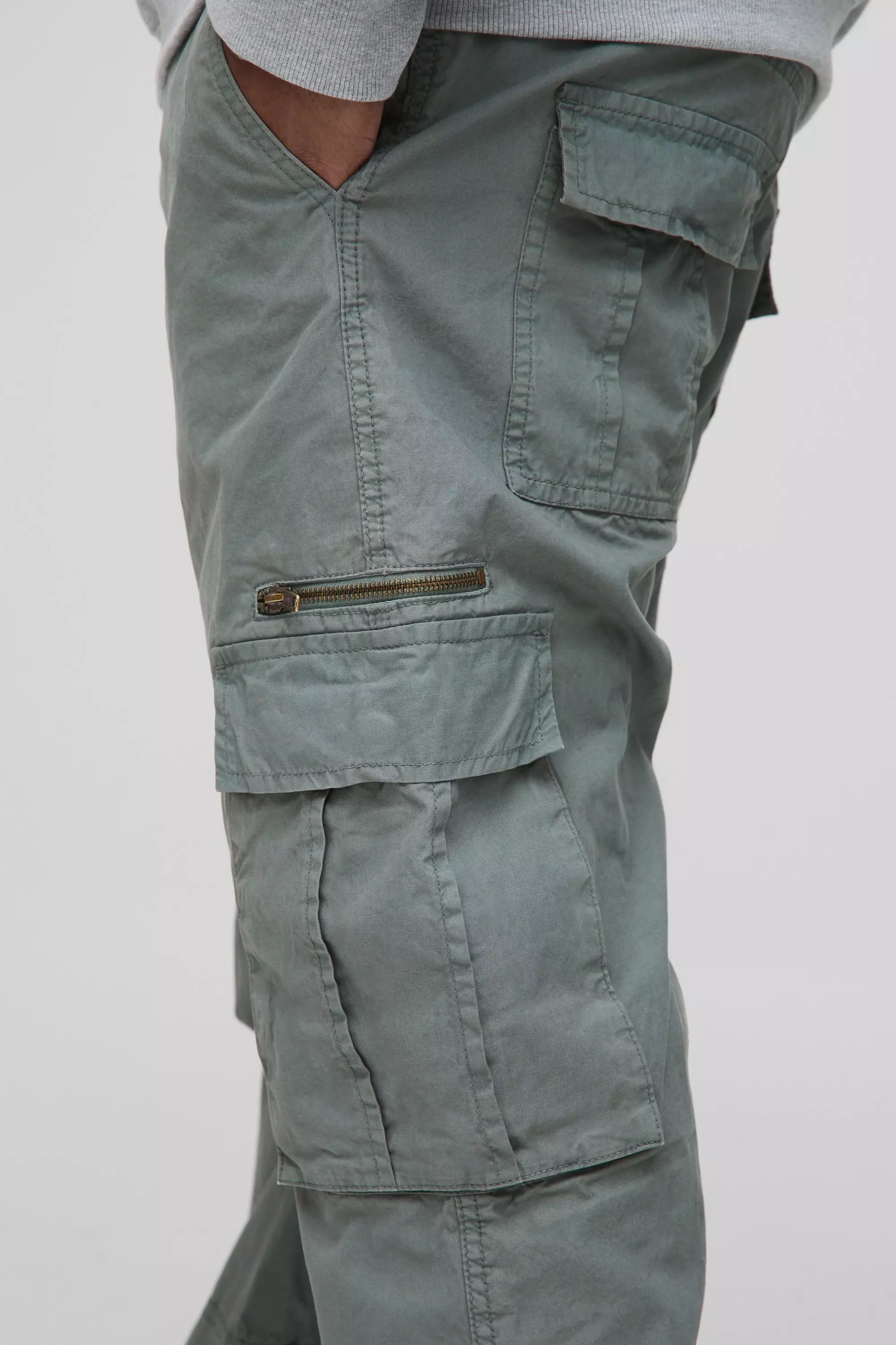 Plus Slim Flare Zip Gusset Overdye Acid Wash Cargo Pants | boohooMAN USA