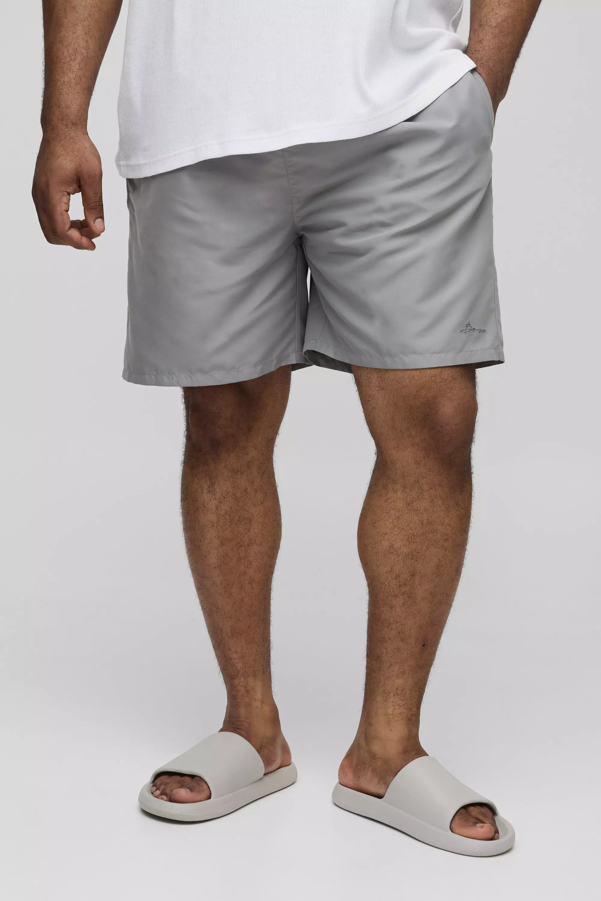 Grey Plus Branded Mid Length Regular Fit Swim Shorts alternative image