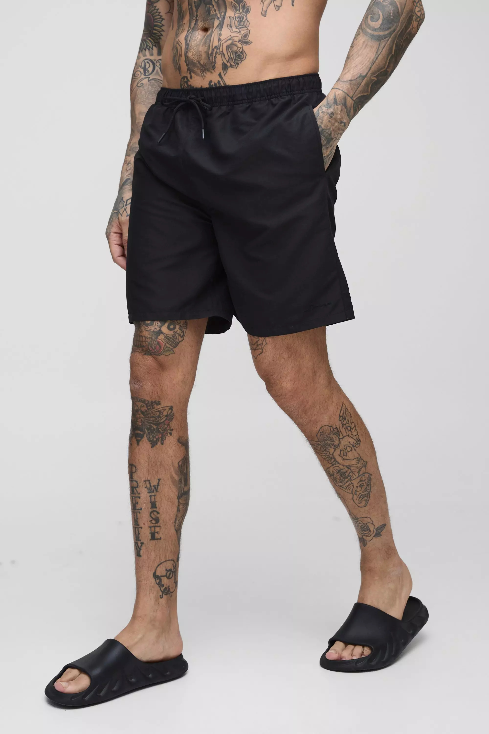 Black Tall Middellange Zwembroek Met Logo alternatieve afbeelding