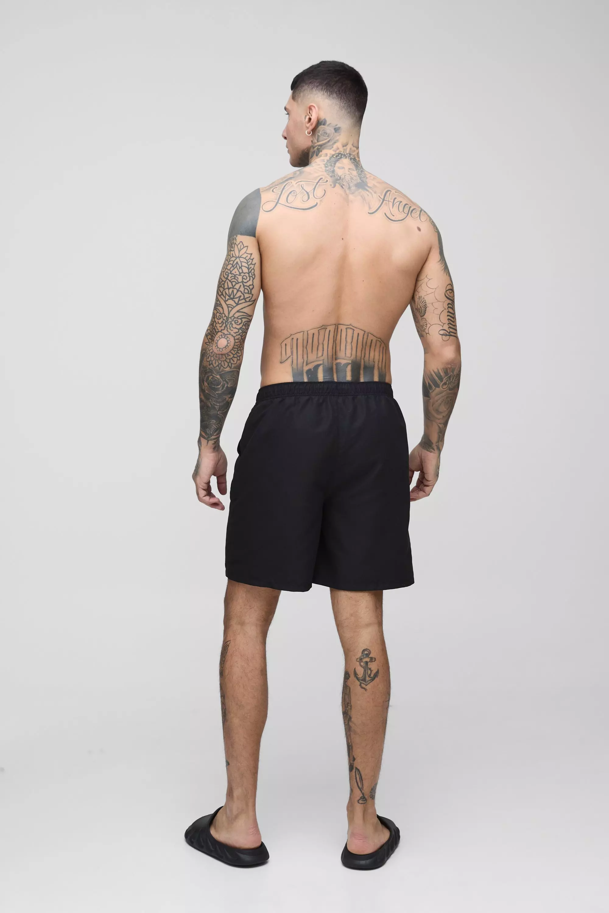 Black Tall Middellange Zwembroek Met Logo alternatieve afbeelding