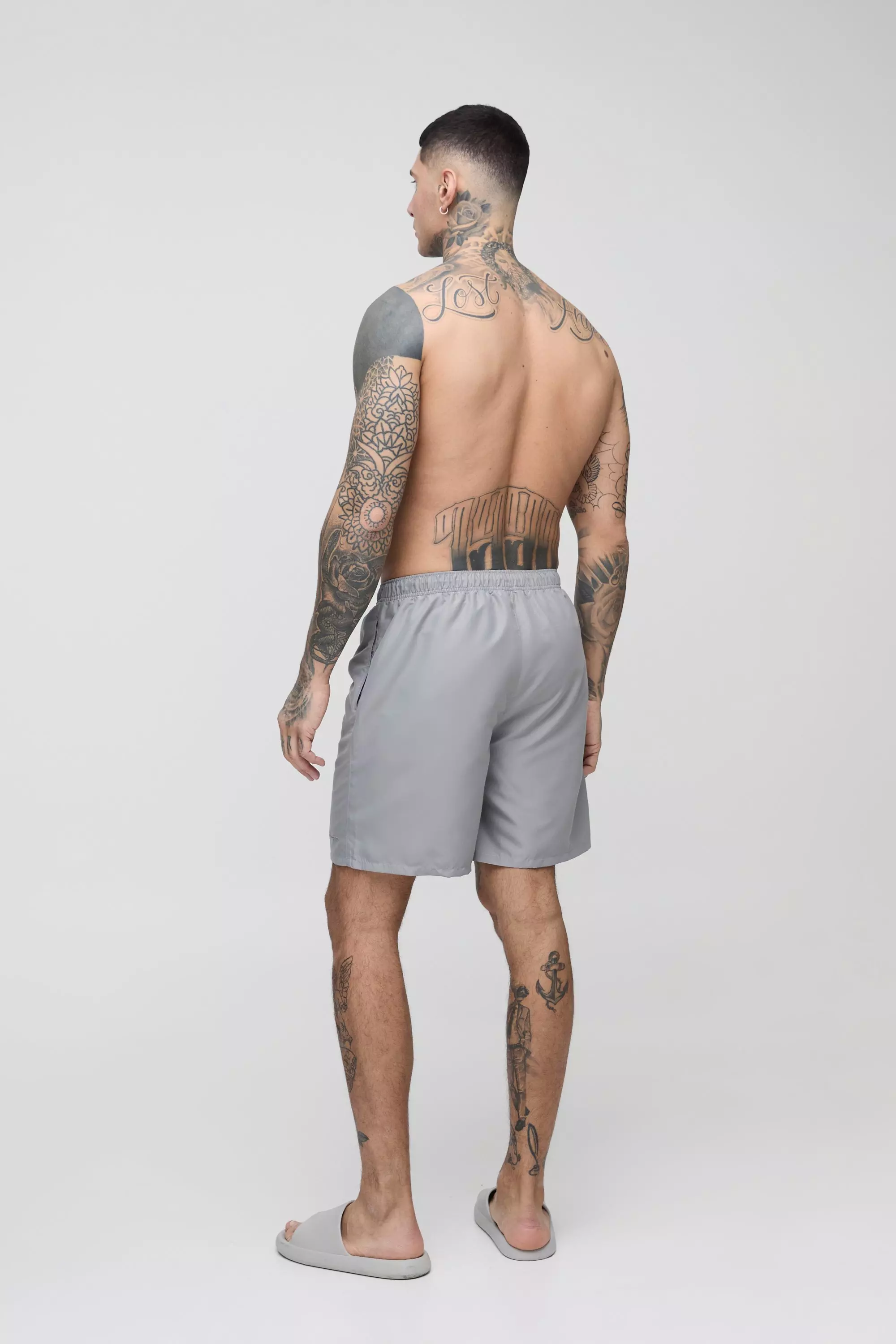 Grey Tall Branded Mid Length Regular Fit Swim Shorts alternative image