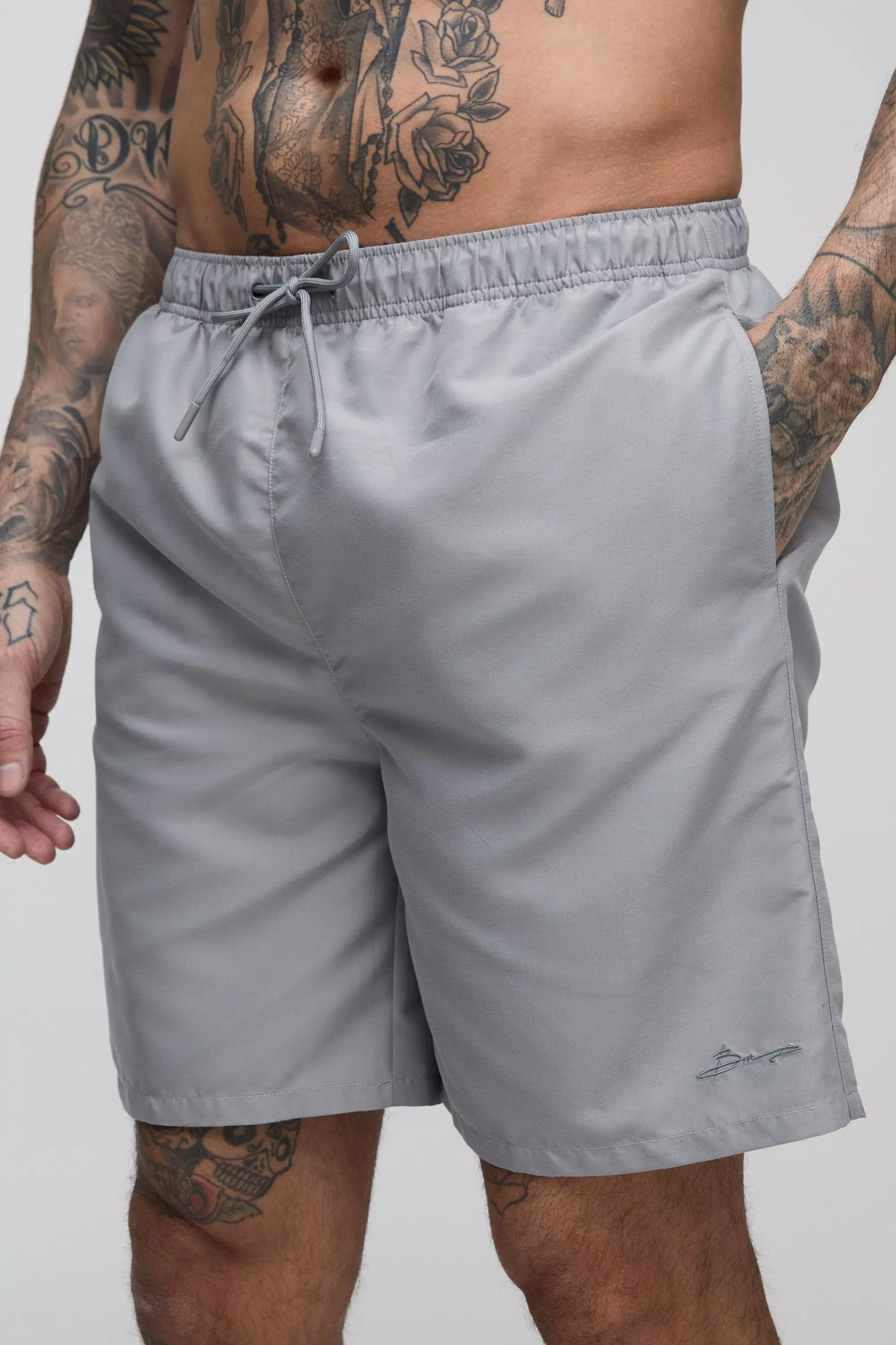 Grey Tall Branded Mid Length Regular Fit Swim Shorts alternative image