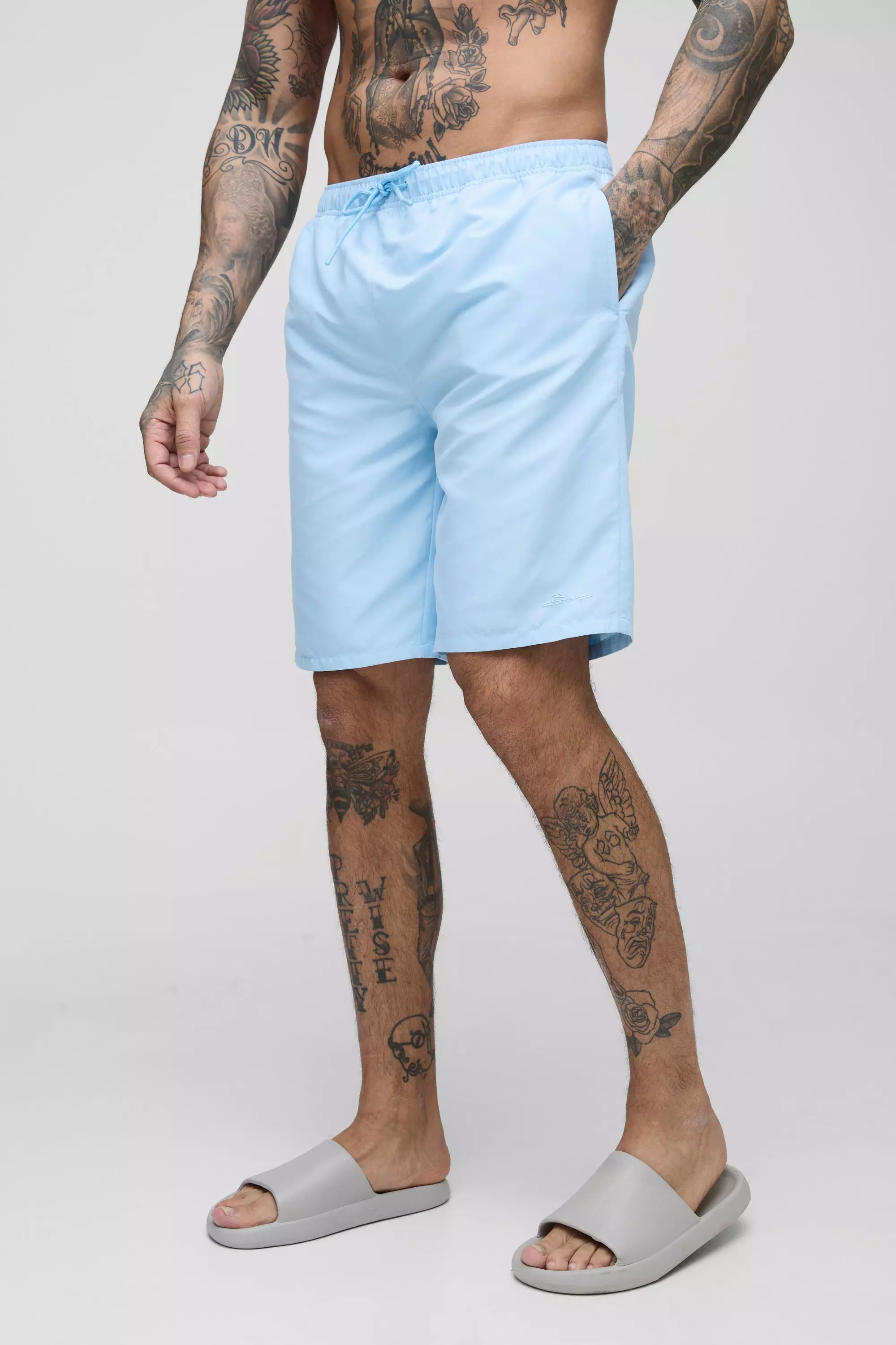 Light blue Tall Branded Long Length Regular Fit Swim Shorts alternative image