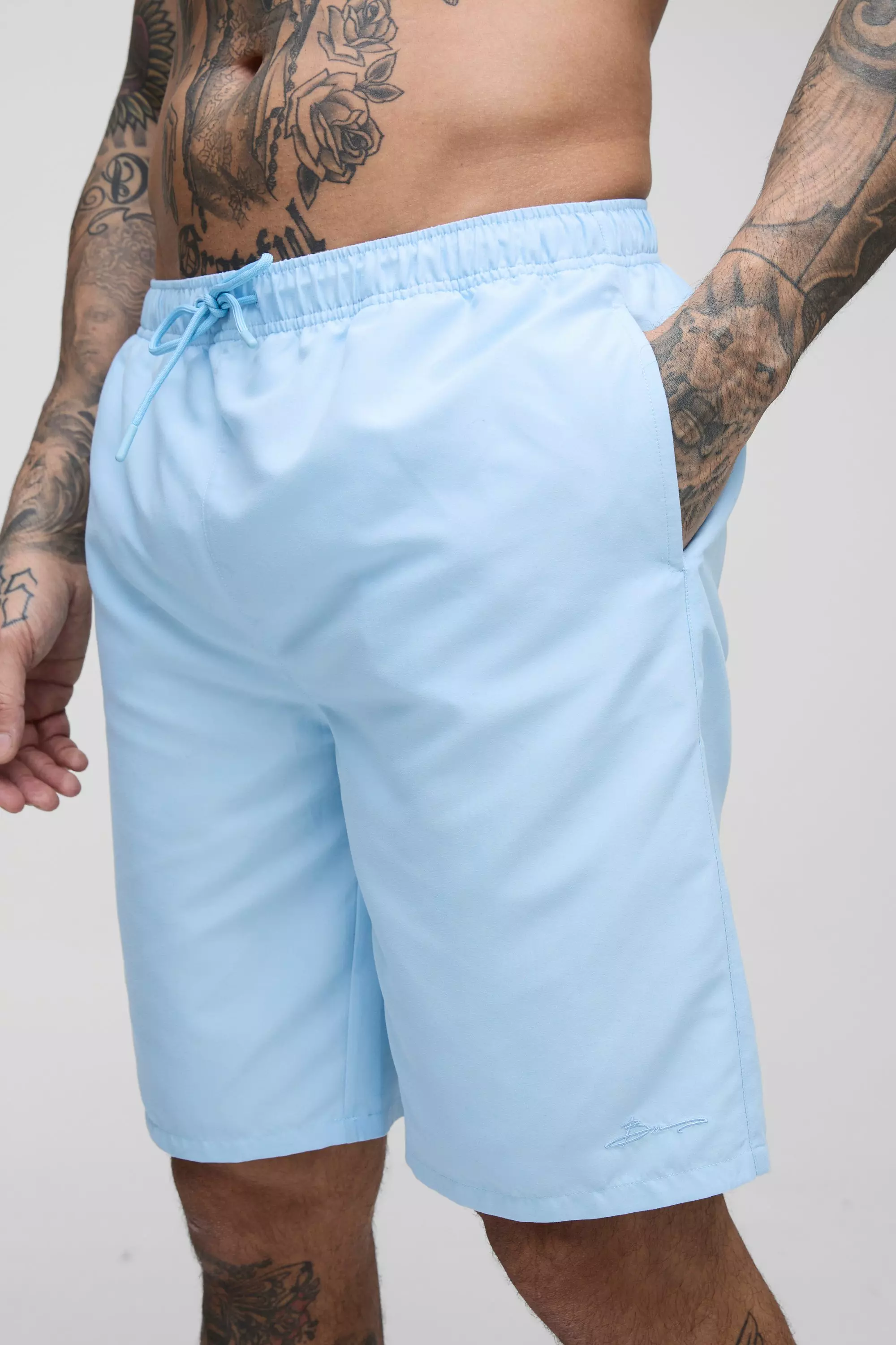 Light blue Tall Branded Long Length Regular Fit Swim Shorts alternative image