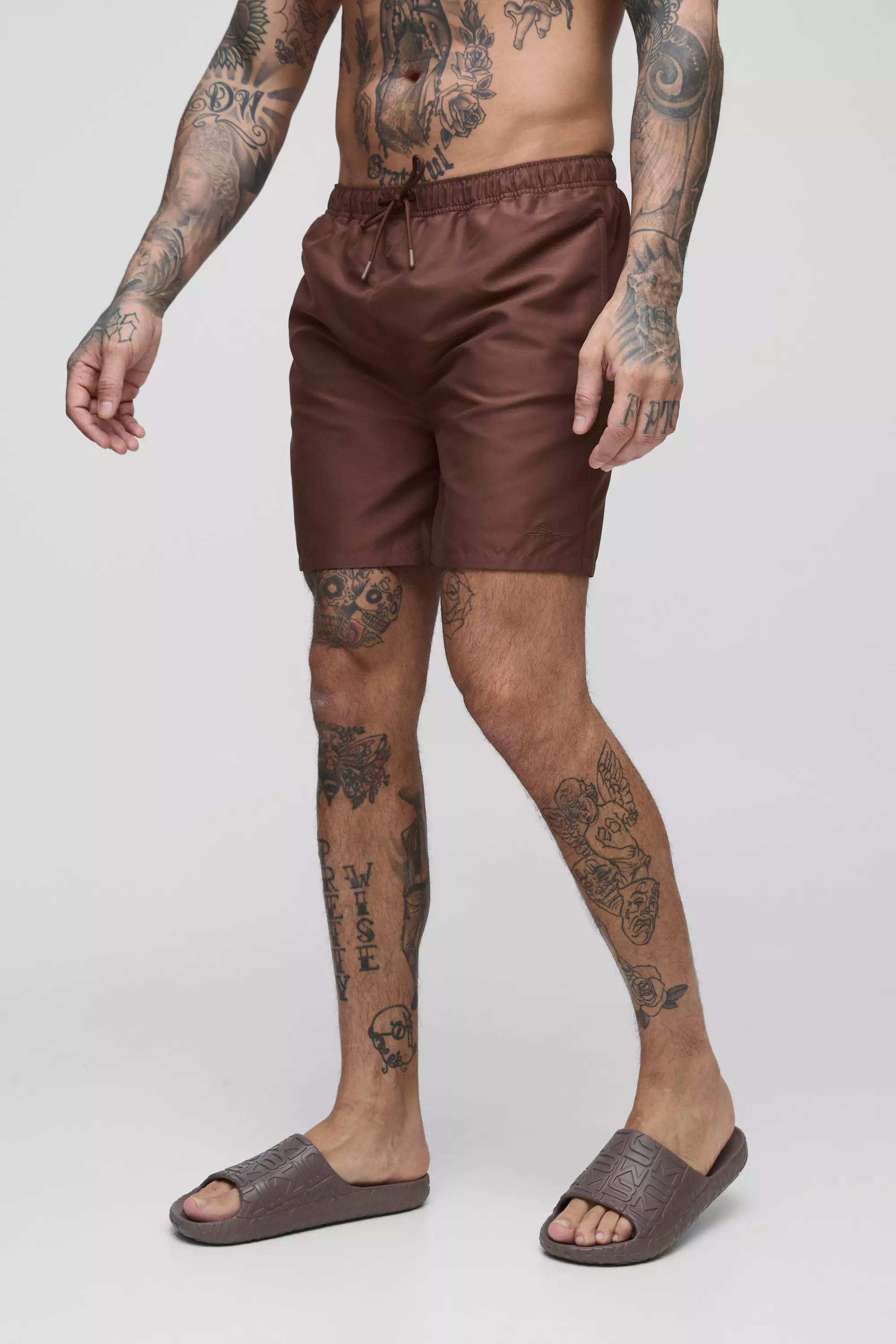 Chocolate Tall Embroidered Short Length Regular Fit Swim Shorts alternative image