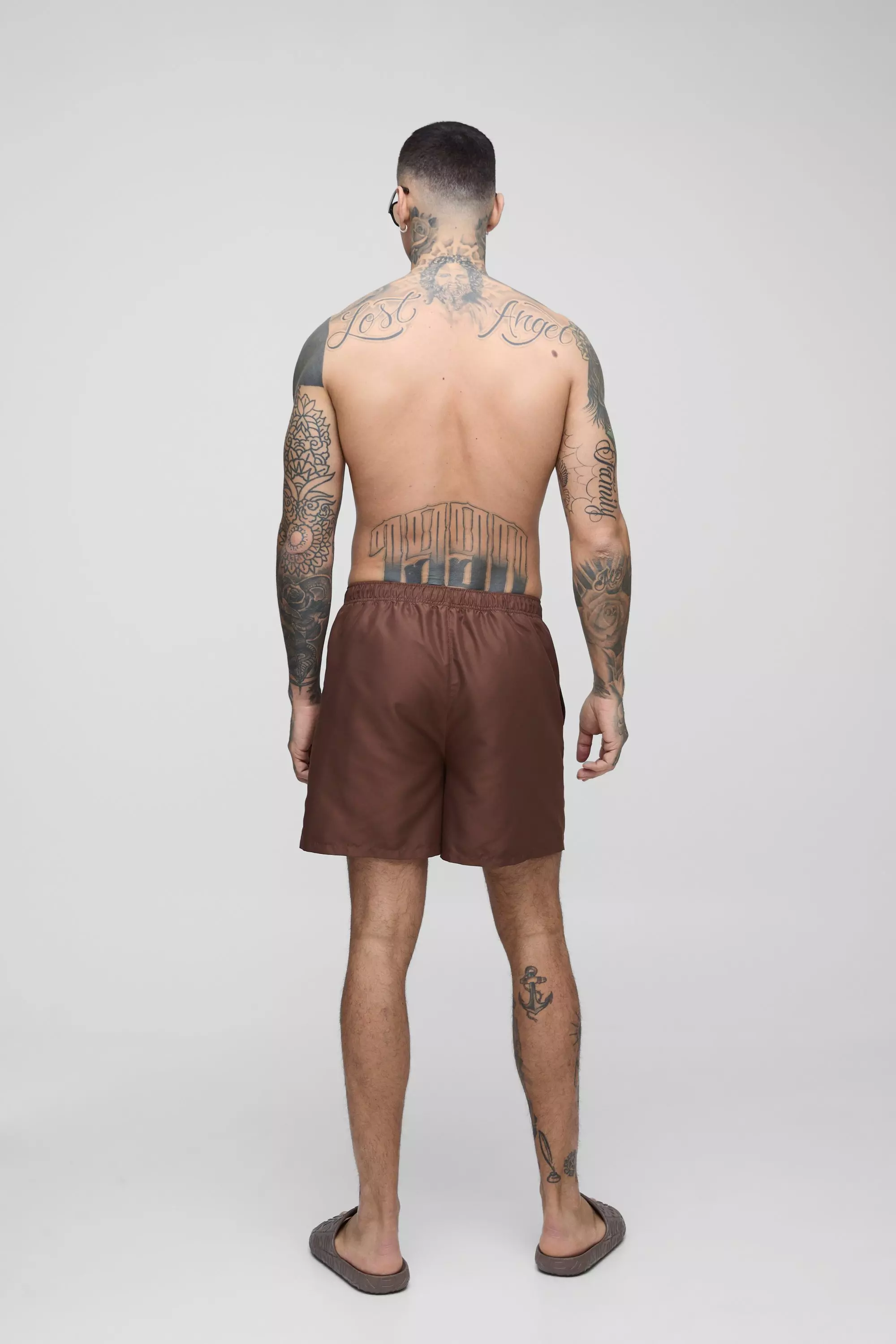 Chocolate Tall Embroidered Short Length Regular Fit Swim Shorts alternative image