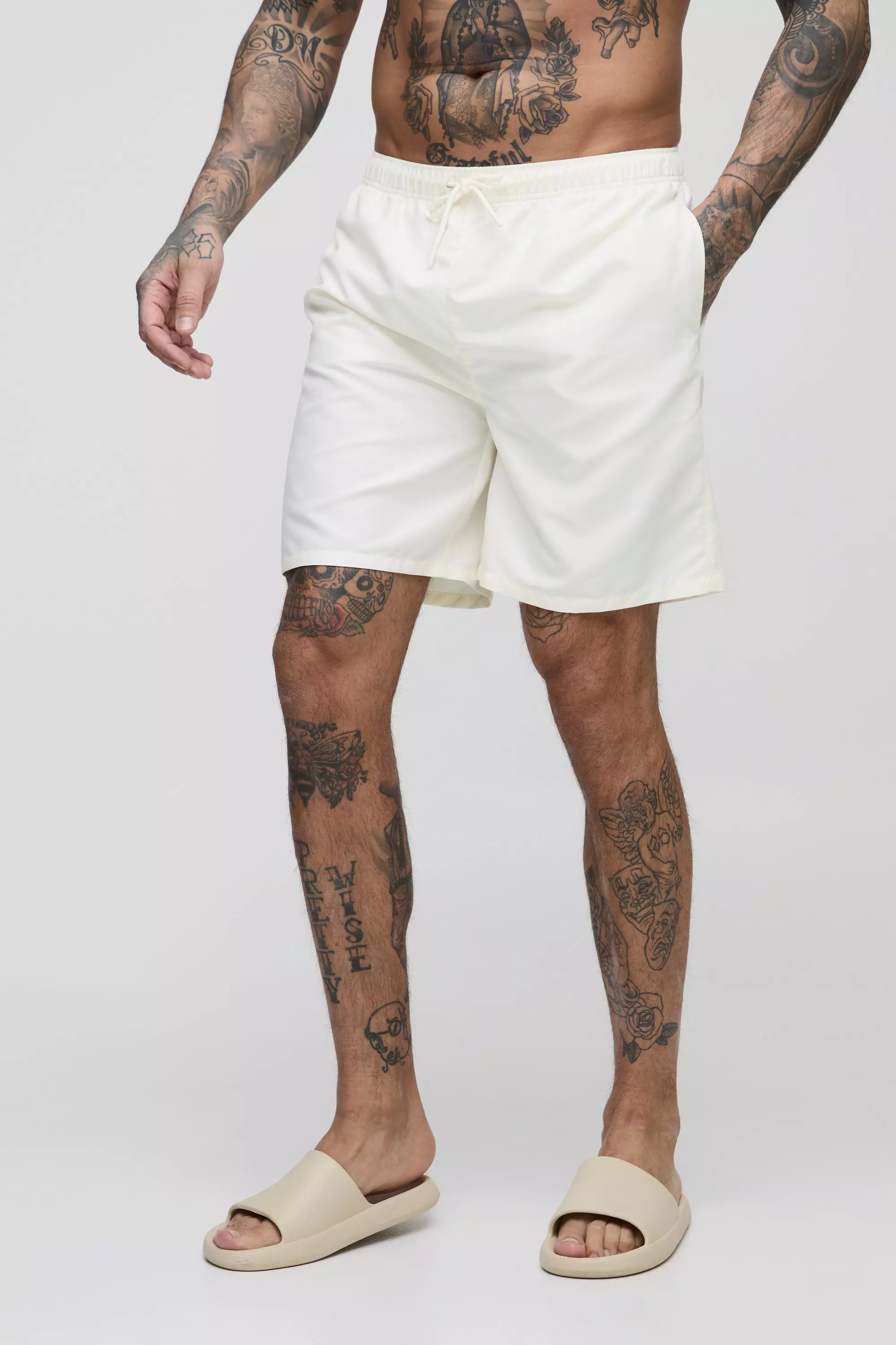 Ecru Tall Mid Length Regular Fit Swim Shorts alternative image