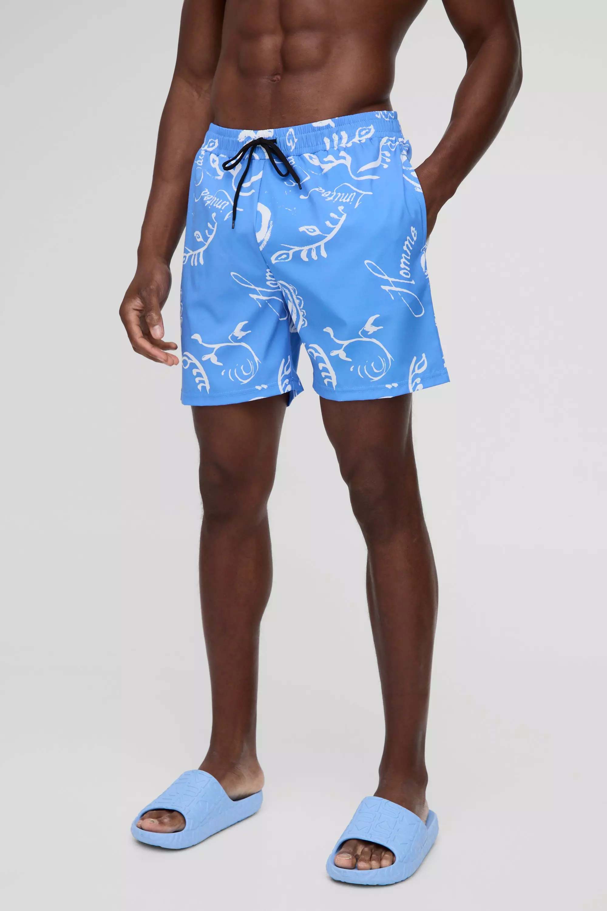 Blue Middellange Paisley Zwembroek Met Print alternatieve afbeelding