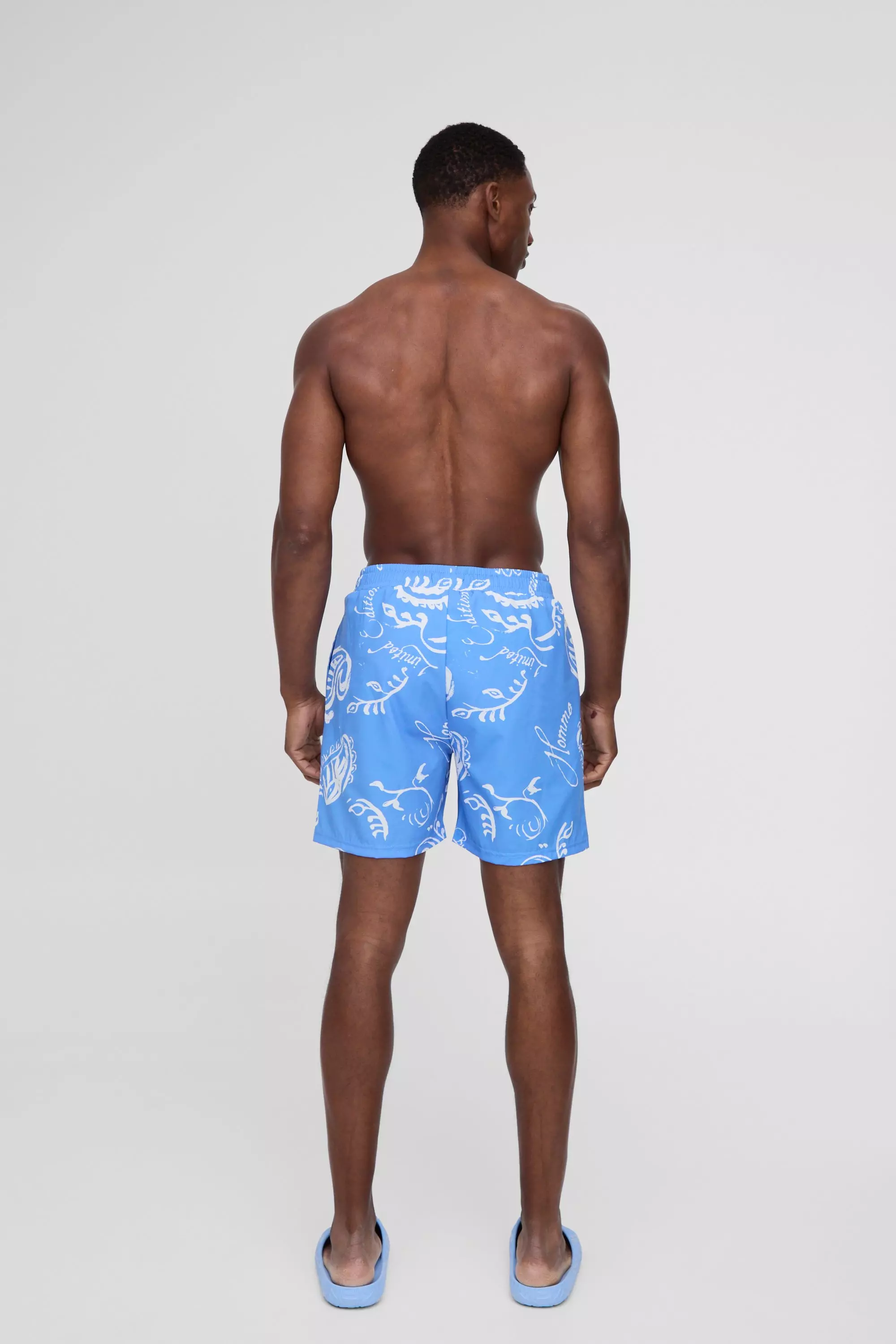 Blue Middellange Paisley Zwembroek Met Print alternatieve afbeelding