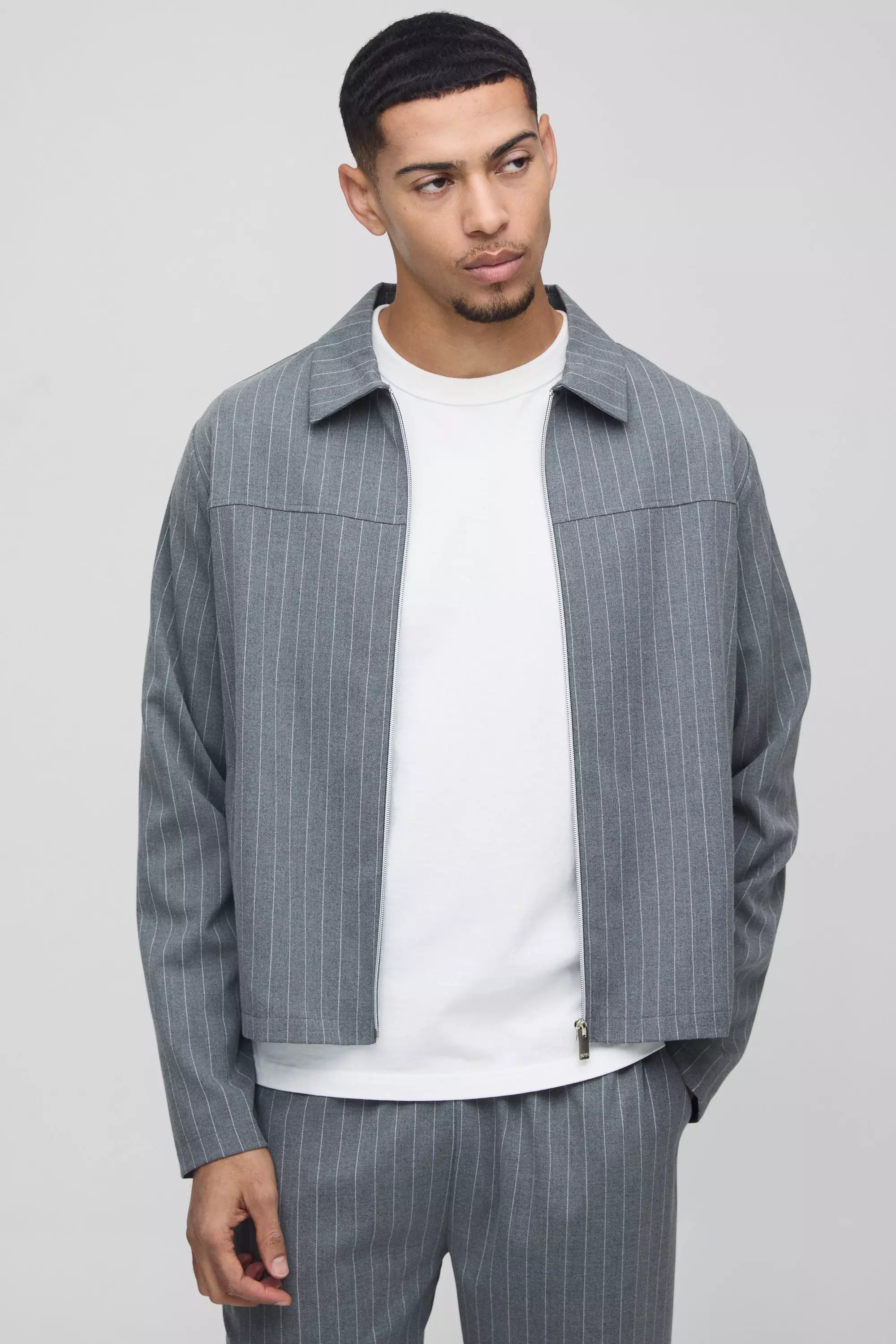 Giacca Harrington Regular Fit A Righe, Charcoal immagine alternativa