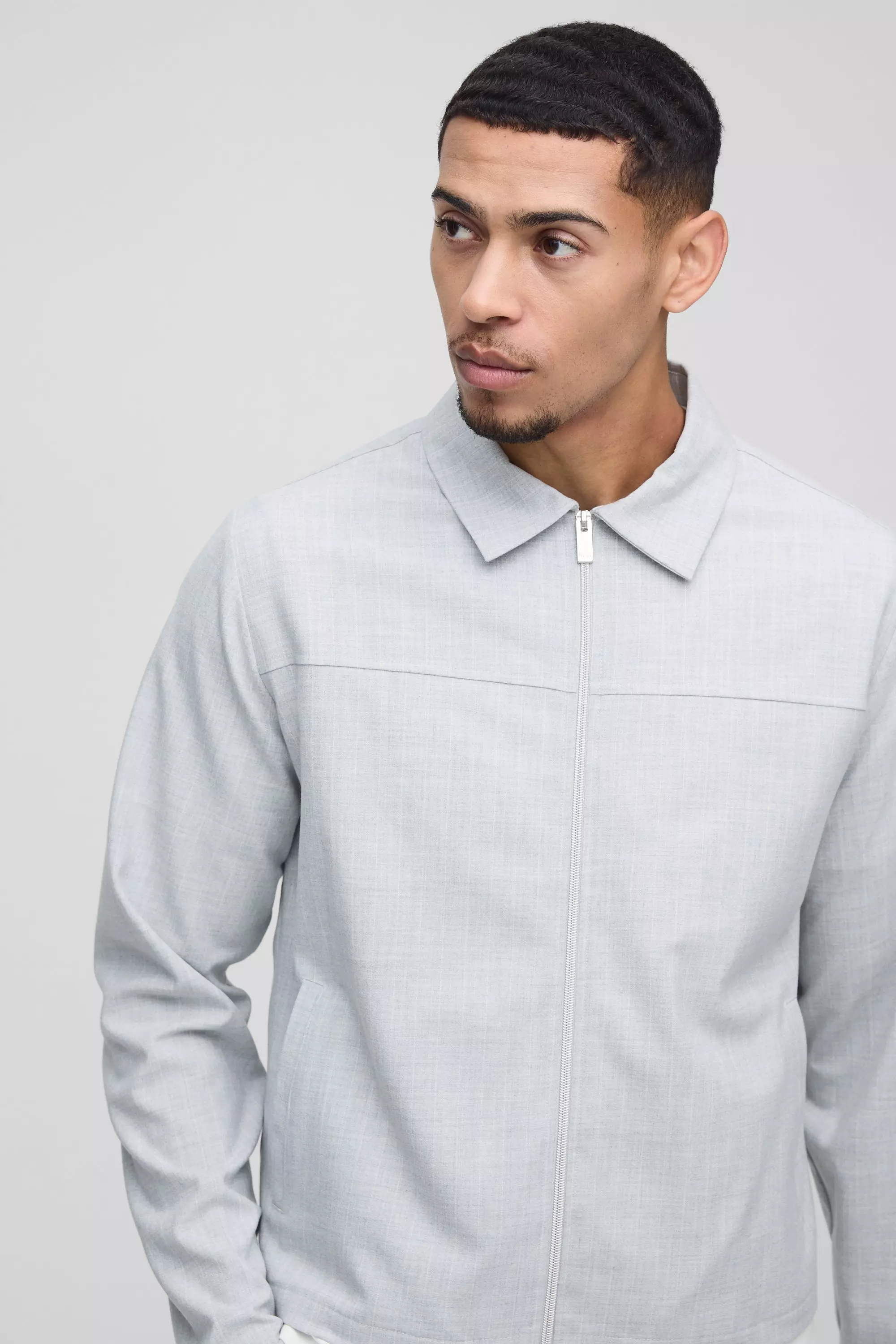 Light grey Gestreepte Regular Fit Harrington Jas alternatieve afbeelding