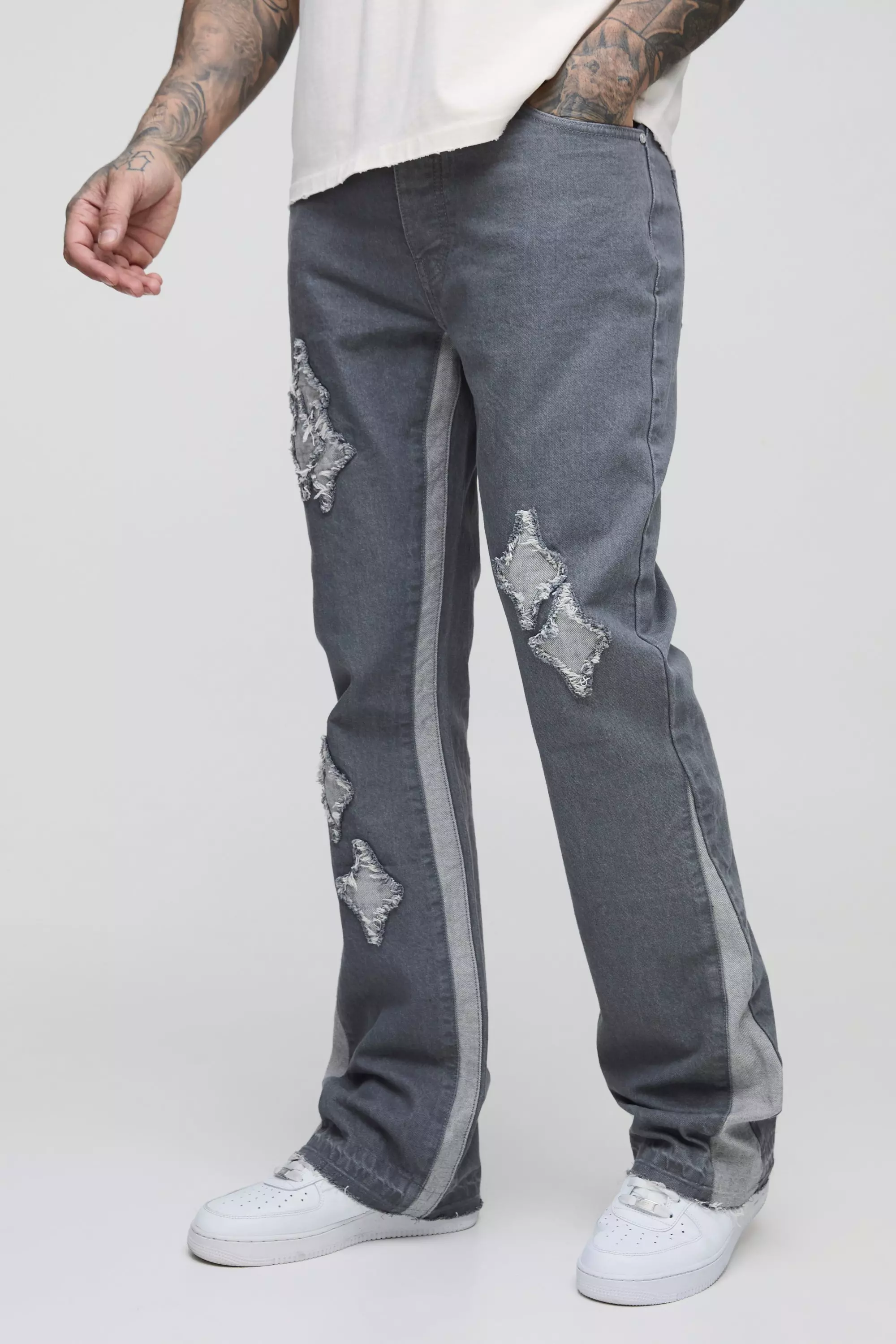 Mid grey Tall Slim Flare Applique Gusset Panel Jeans alternative image
