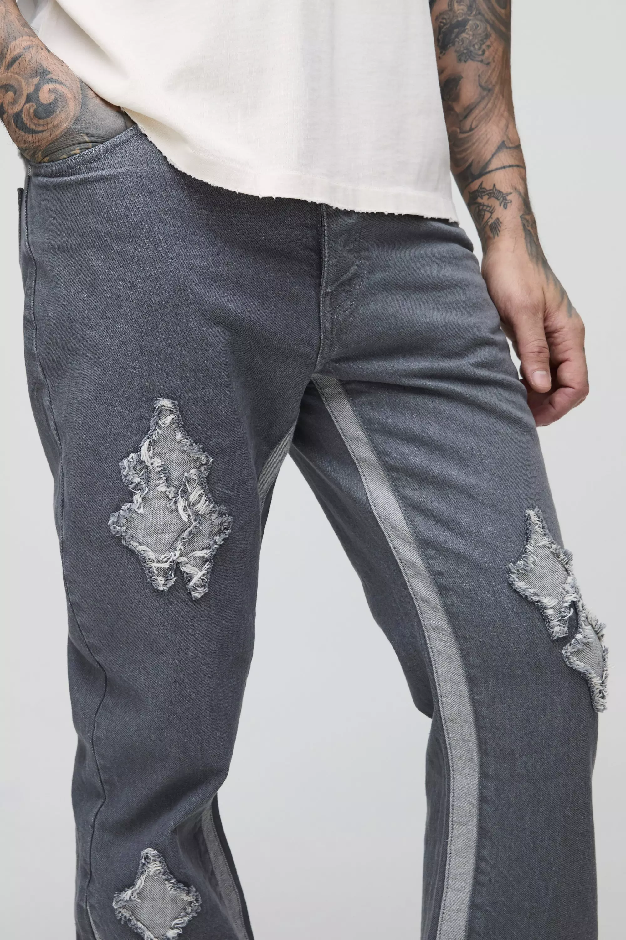Mid grey Tall Slim Flare Applique Gusset Panel Jeans alternative image
